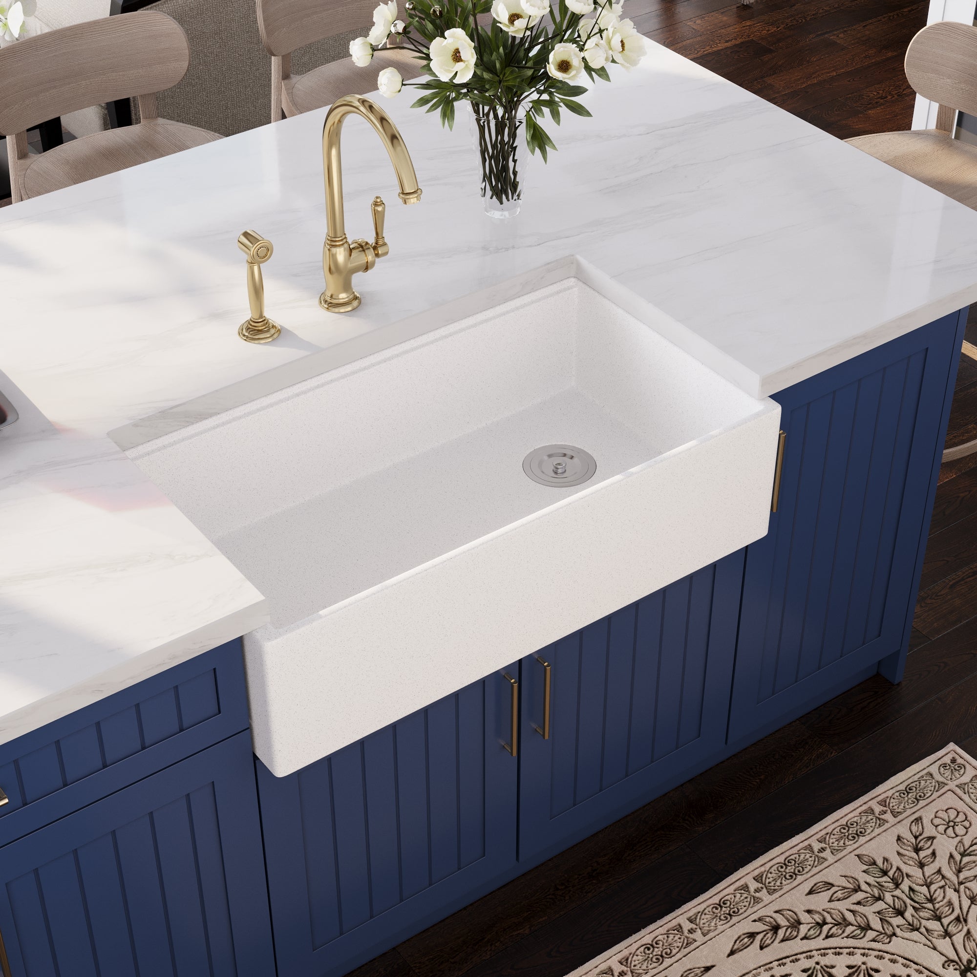 33" L x 18" W Rectangular Workstation Undermount Kitchen Sink, Natural Material With Multiple Colors