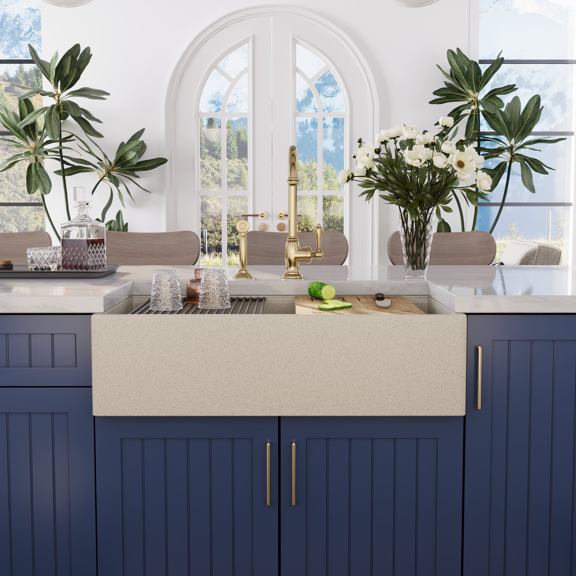 33" L x 18" W Rectangular Workstation Undermount Kitchen Sink, Natural Material With Multiple Colors