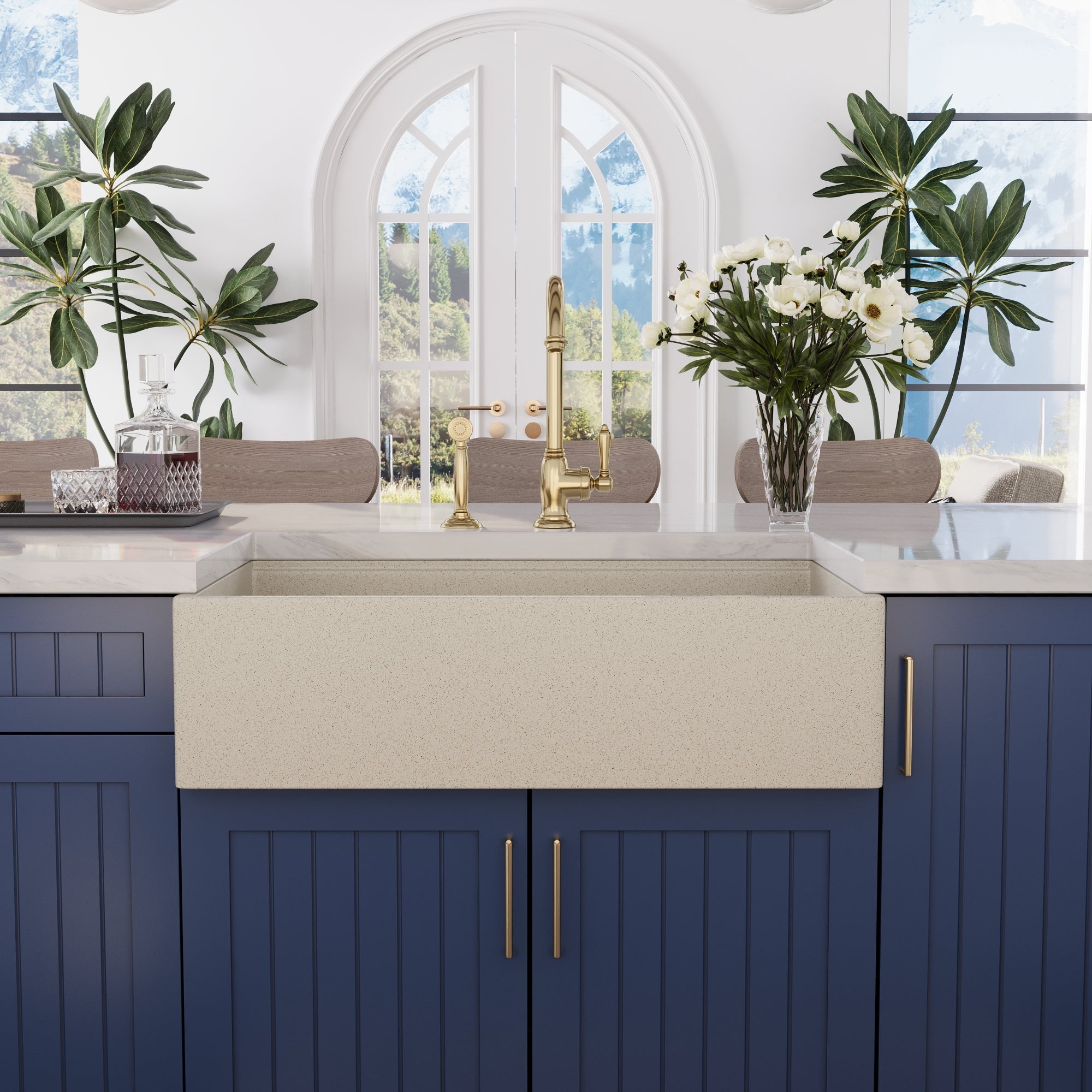 33" L x 18" W Rectangular Workstation Undermount Kitchen Sink, Natural Material With Multiple Colors