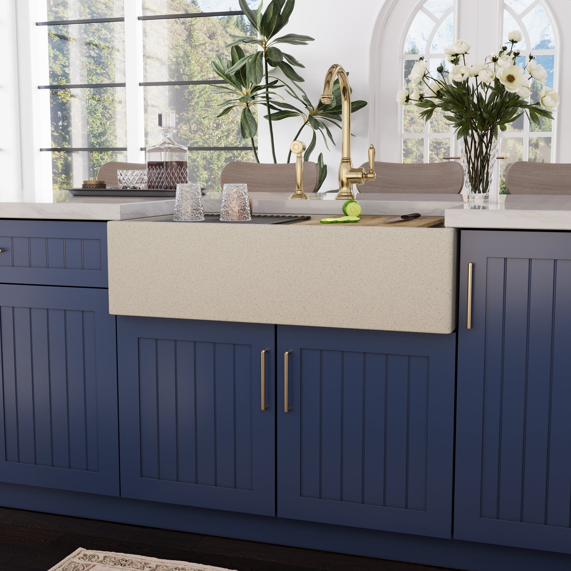 33" L x 18" W Rectangular Workstation Undermount Kitchen Sink, Natural Material With Multiple Colors