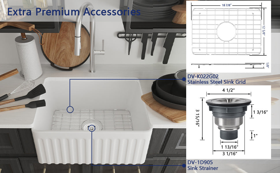 PERCH 24" L x 17" W Rectangular Farmhouse Kitchen Sink, Apron Front