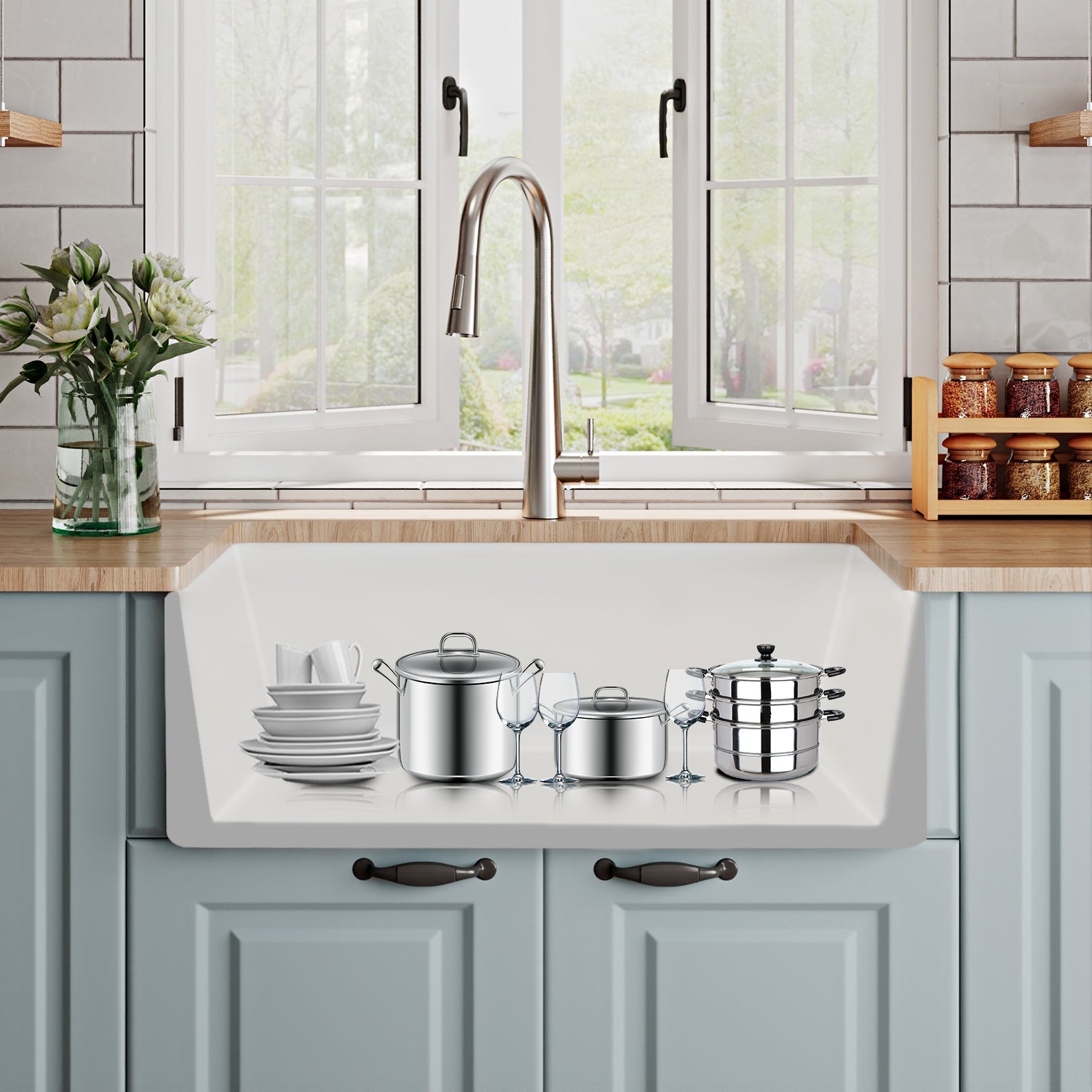 DeerValley Bath DeerValley DV-1K026 Harvest 30" L x 18" W White Ceramic Single Basin Kitchen Sink with Reversible Front Apron Kitchen Sink