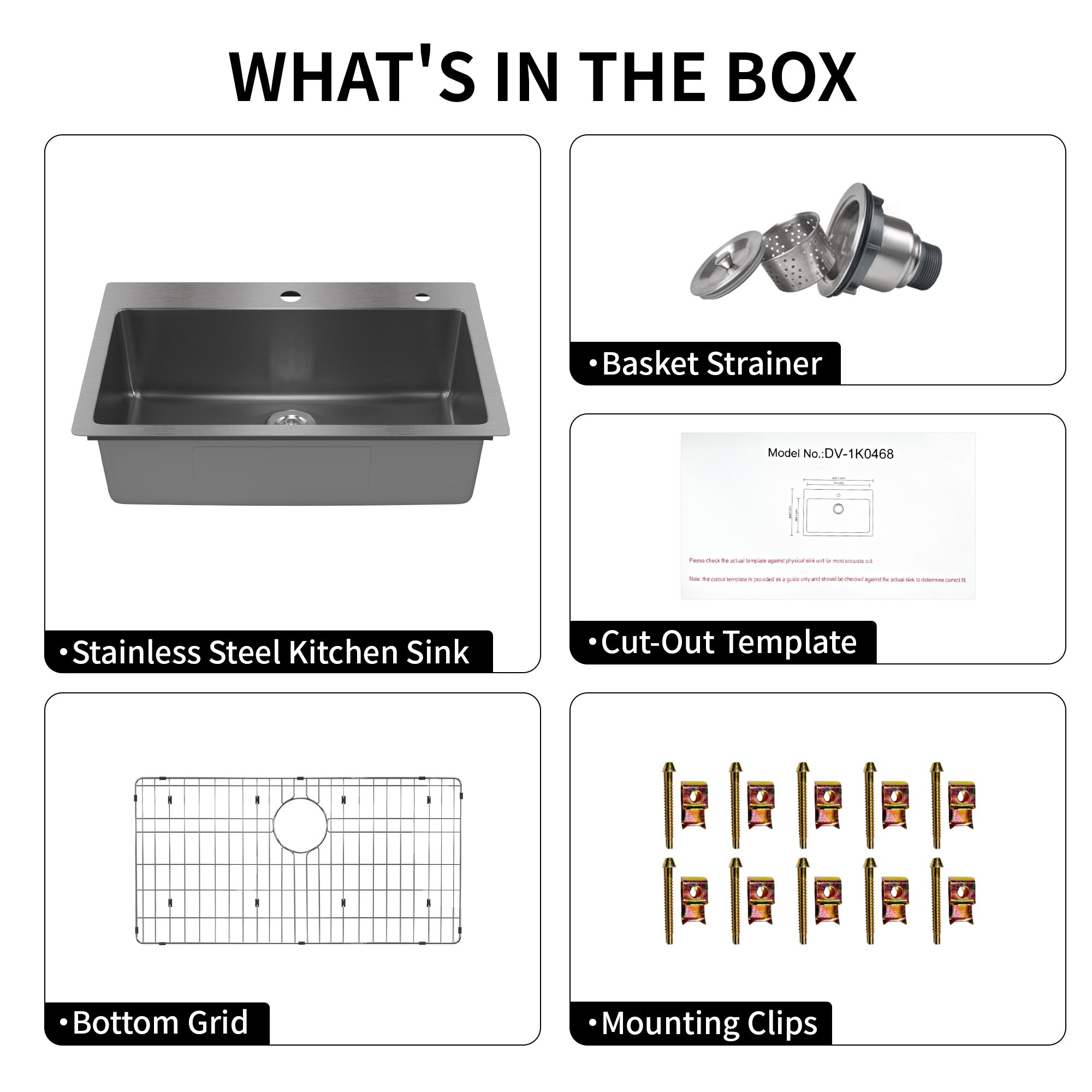 DeerValley DV-1K0468 Drop-In Sink 33 Inch Single Bowl Stainless Steel with Grid and Fast Drain