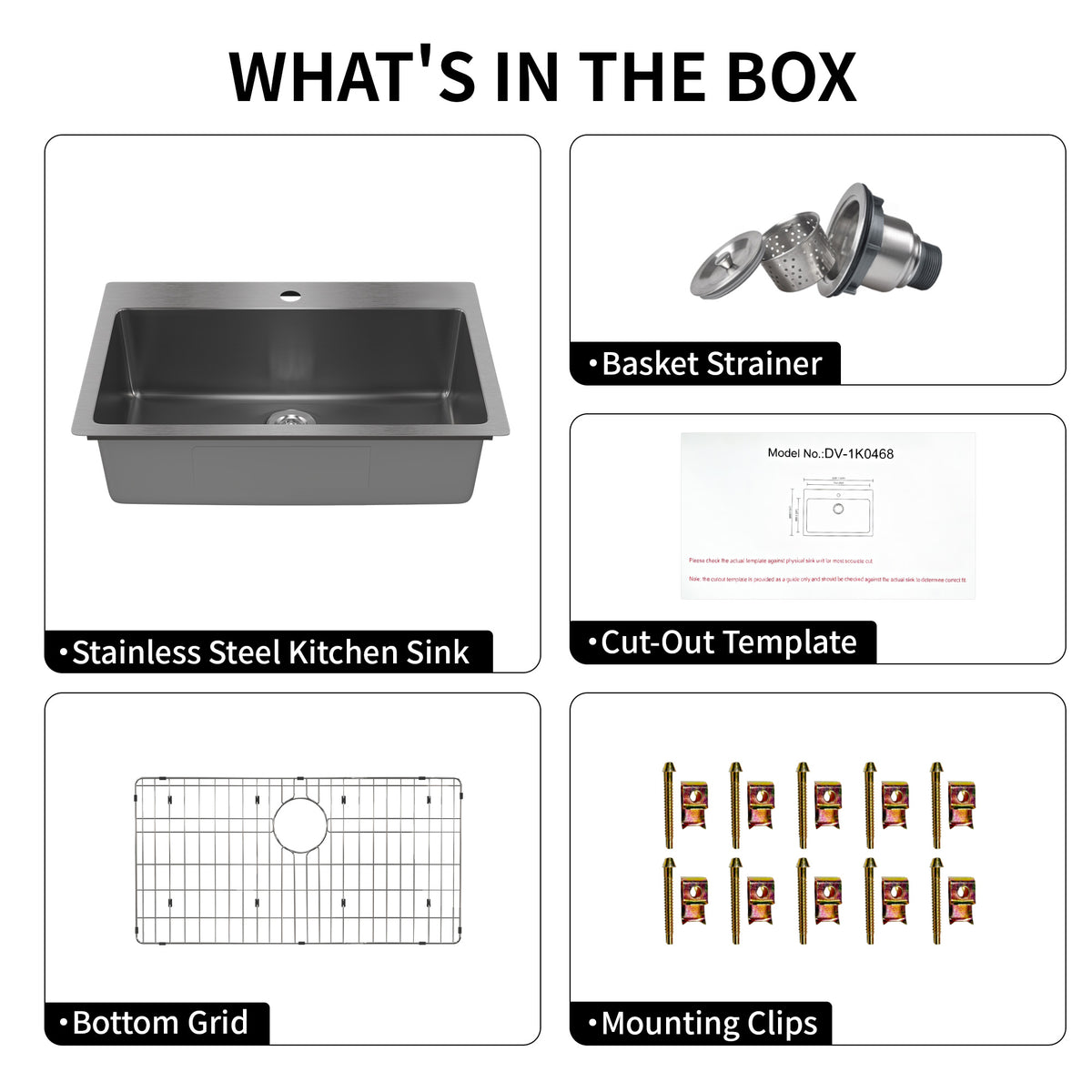 DeerValley DV-1K0468 Drop-In Sink 33 Inch Single Bowl Stainless Steel with Grid and Fast Drain