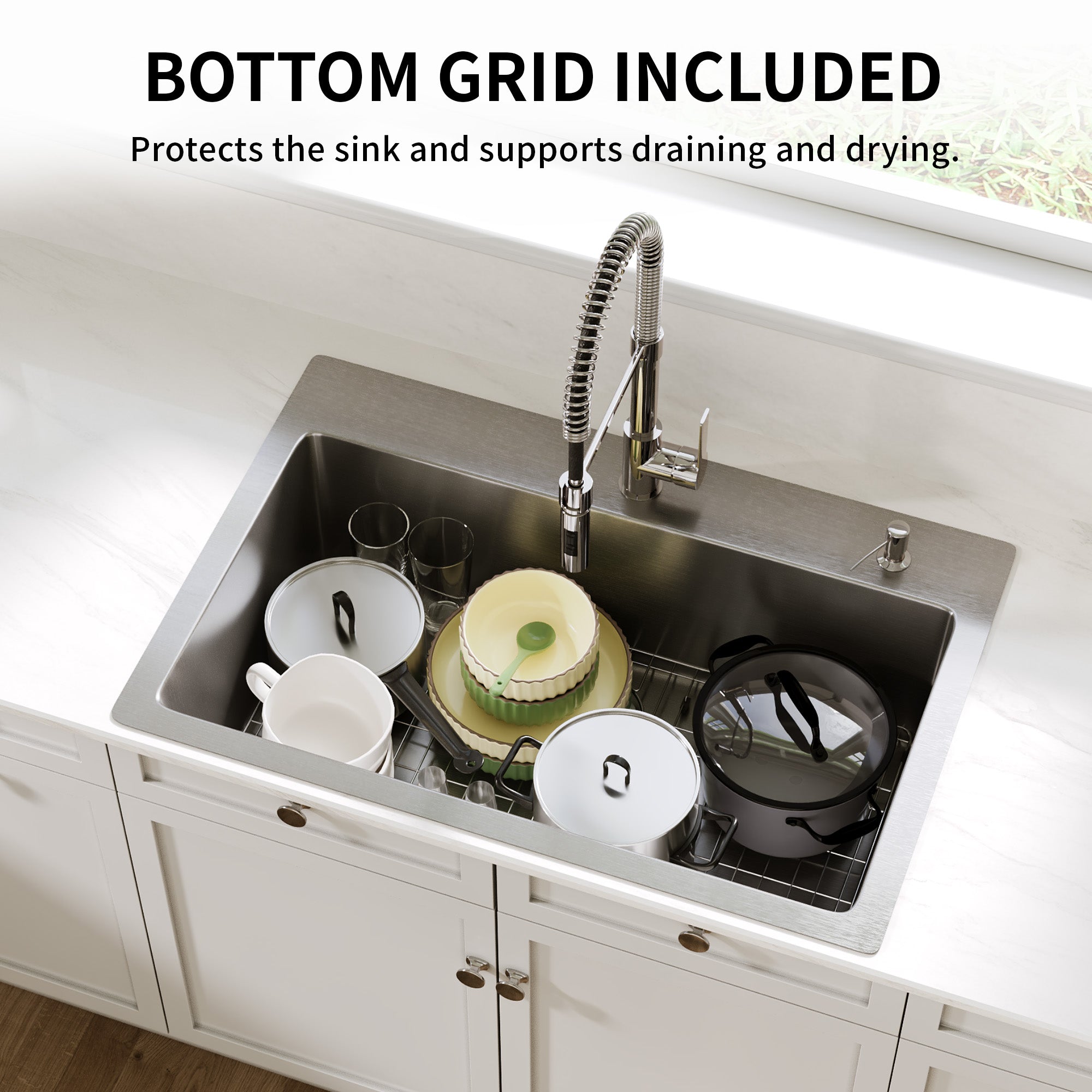 DeerValley DV-1K0468 Drop-In Sink 33 Inch Single Bowl Stainless Steel with Grid and Fast Drain
