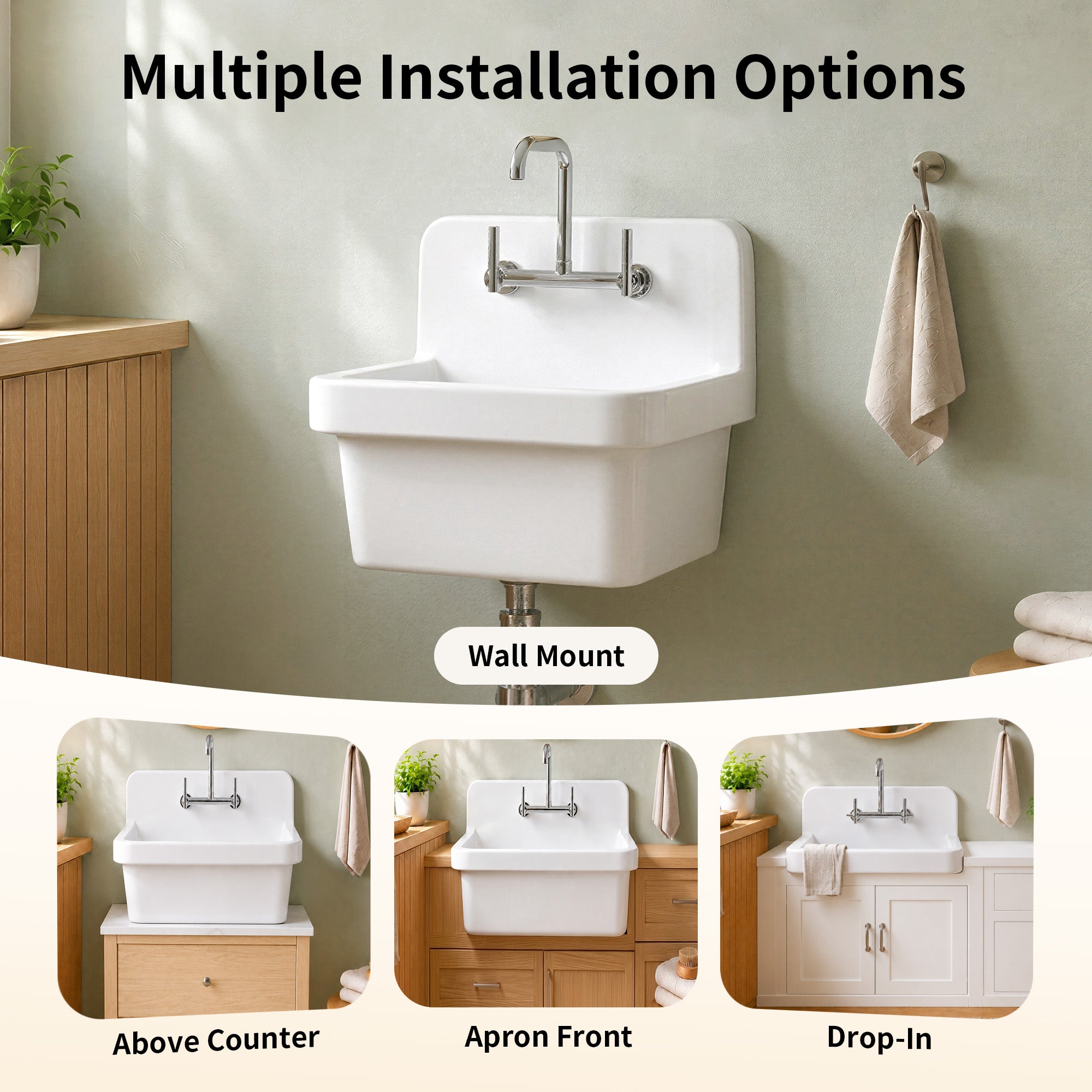 DeerValley DV-1K0487 Fireclay Utility Sink, Deep Basin & Wall-Mount Kit