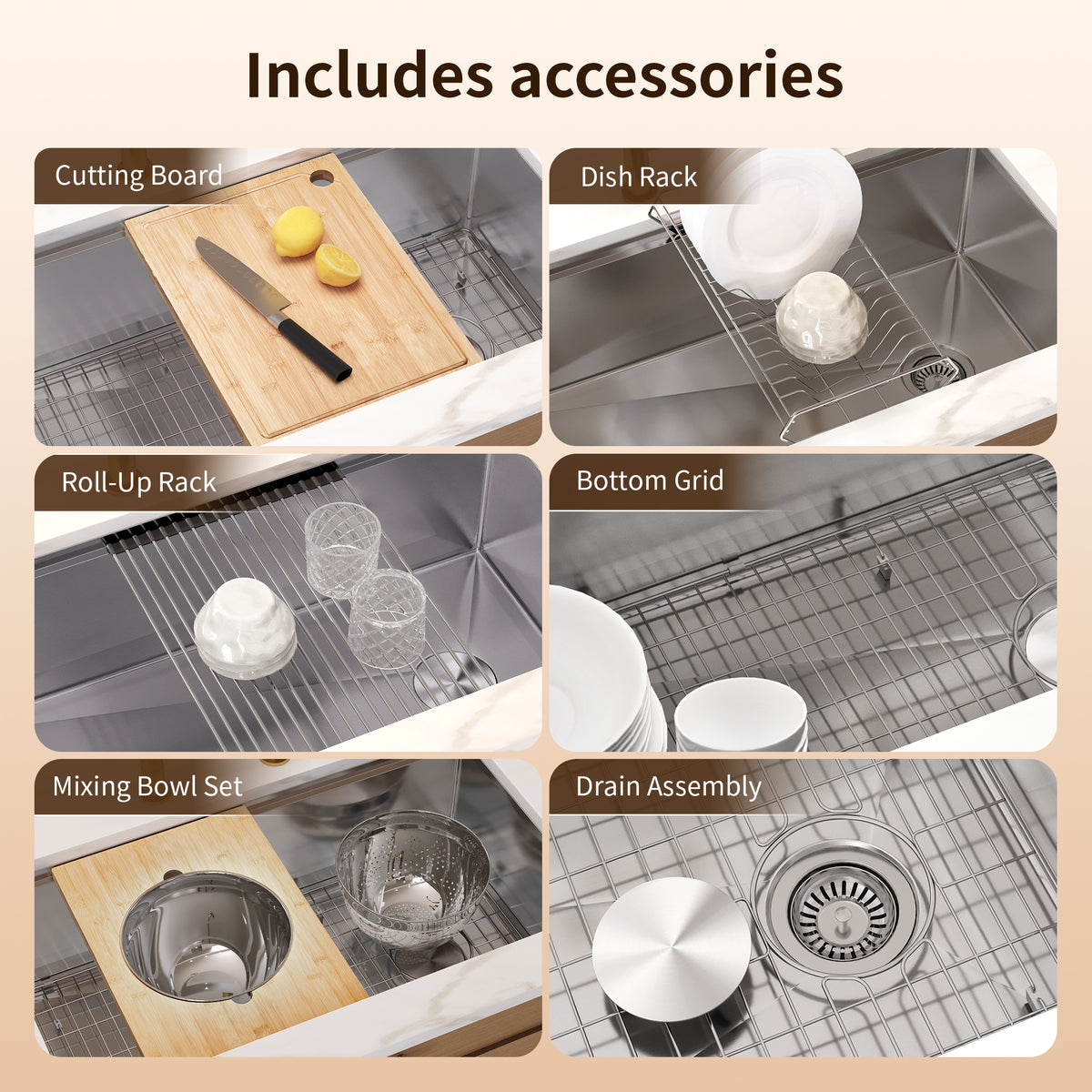 DeerValley DV-1K0555/553 Stainless Steel Workstation Sink, Quiet Pad & Anti-Condensation