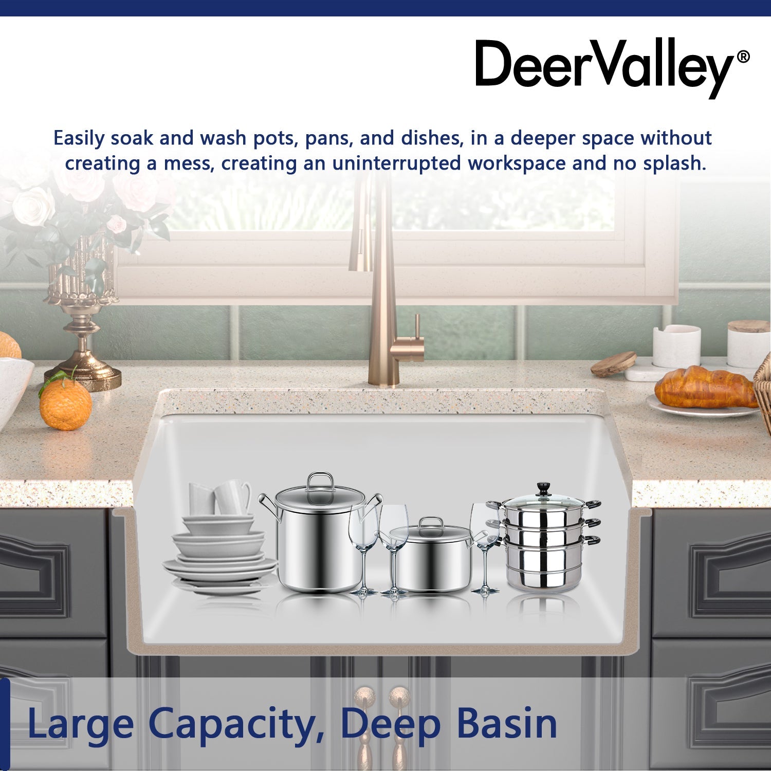 DeerValley Bath DeerValley DV-1K509 Glen Rectangle Fireclay 26.77" L x 18.90" W Farmhouse Kitchen Sink