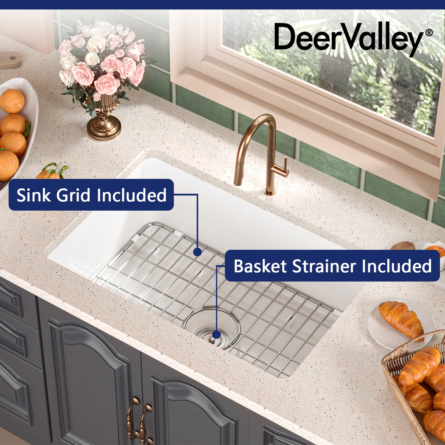 DeerValley Bath DeerValley DV-1K509 Glen Rectangle Fireclay 26.77" L x 18.90" W Farmhouse Kitchen Sink
