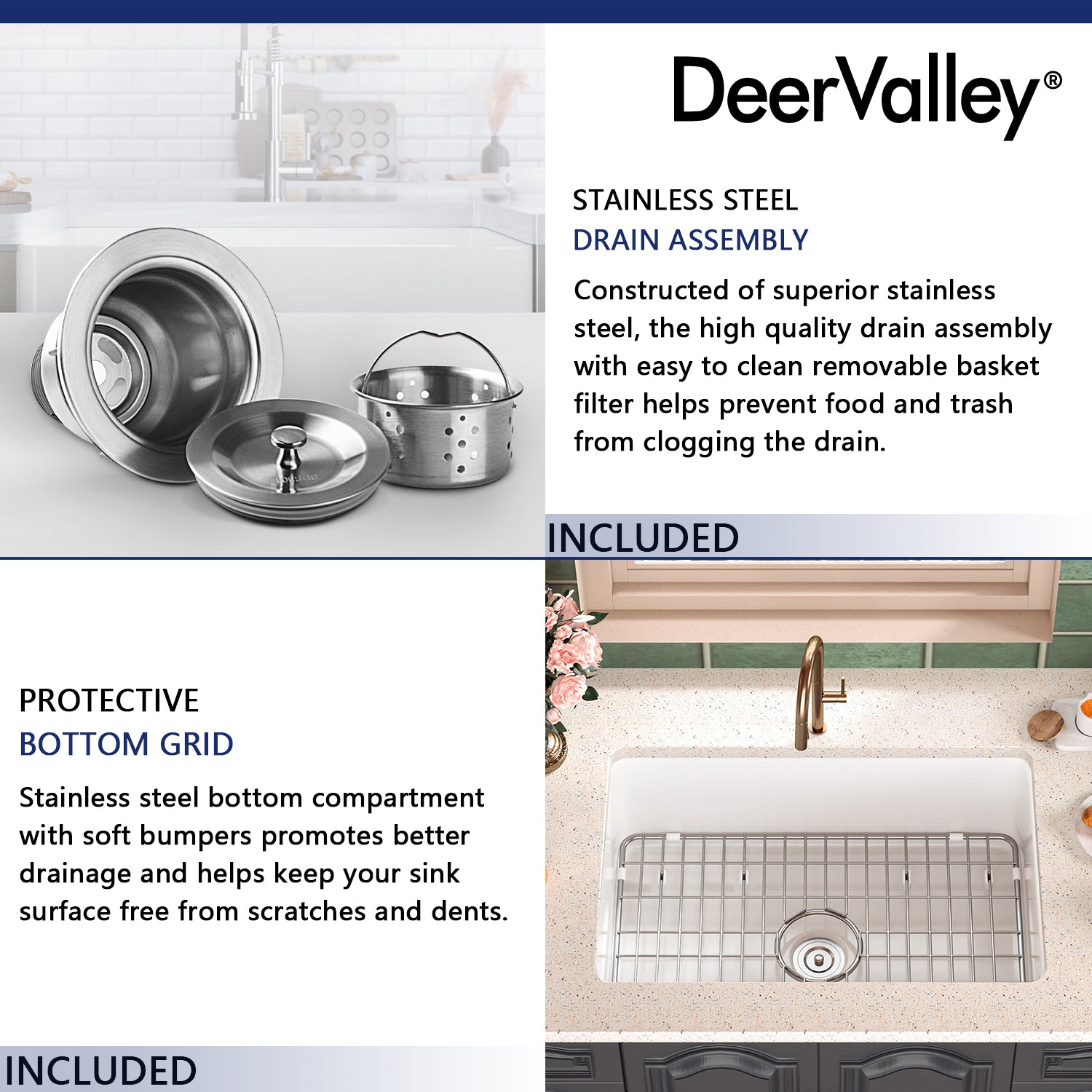 DeerValley Bath DeerValley DV-1K509 Glen Rectangle Fireclay 26.77" L x 18.90" W Farmhouse Kitchen Sink