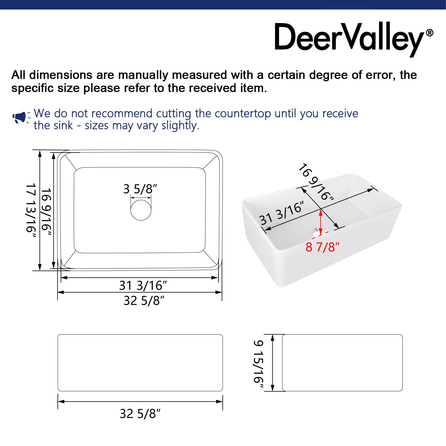 GROVE 36" L x 18" W Rectangular Farmhouse Kitchen Sink, Seamless With Multiple Colors and Sizes