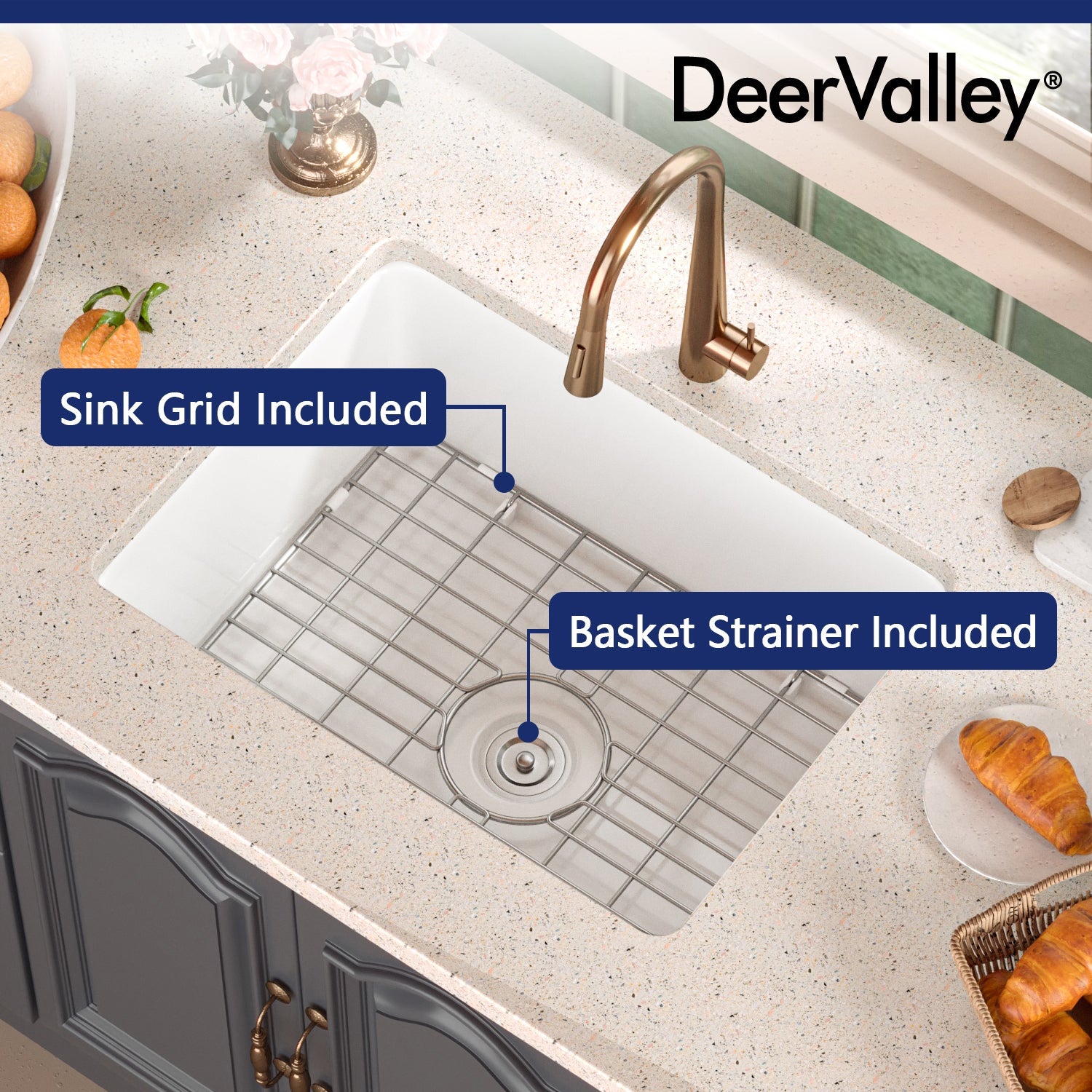 DeerValley Bath DeerValley DV-1K515 Glen Rectangle Fireclay 24.02" L x 18.70" W Farmhouse Kitchen Sink