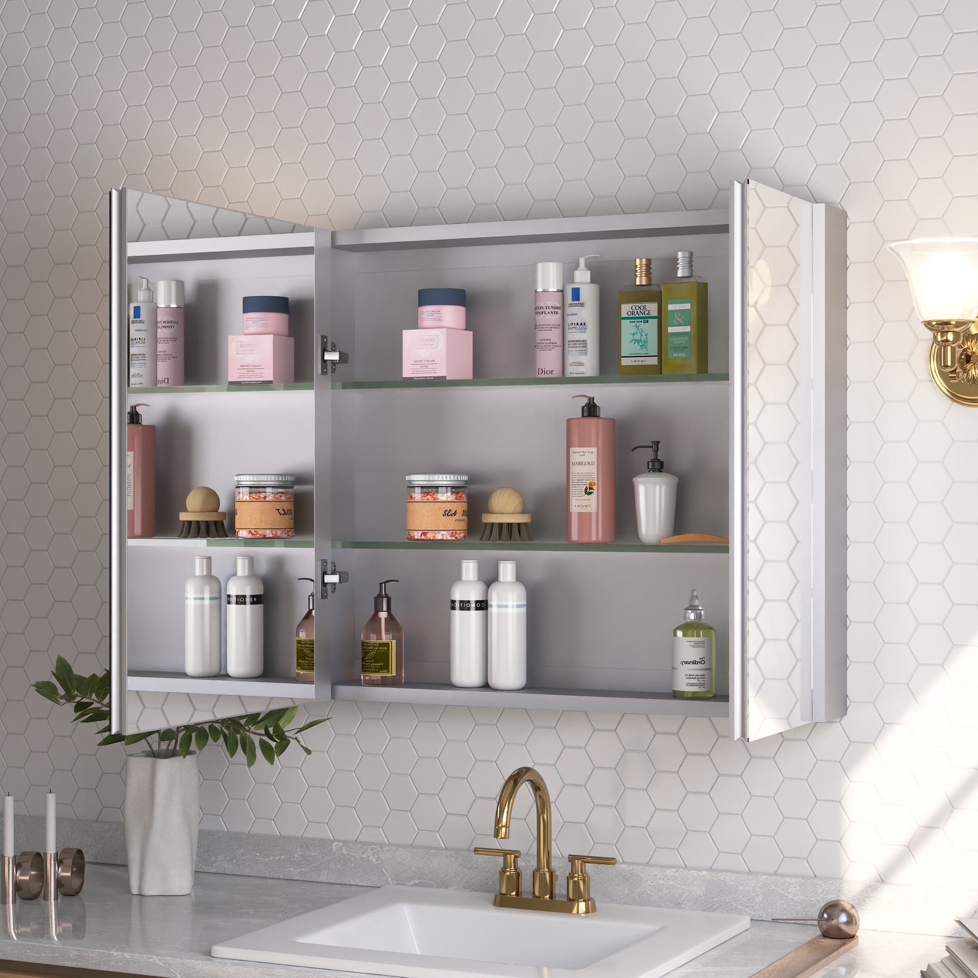Rectangular Bathroom Medicine Cabinet, Frameless With Mirror With Multiple Types