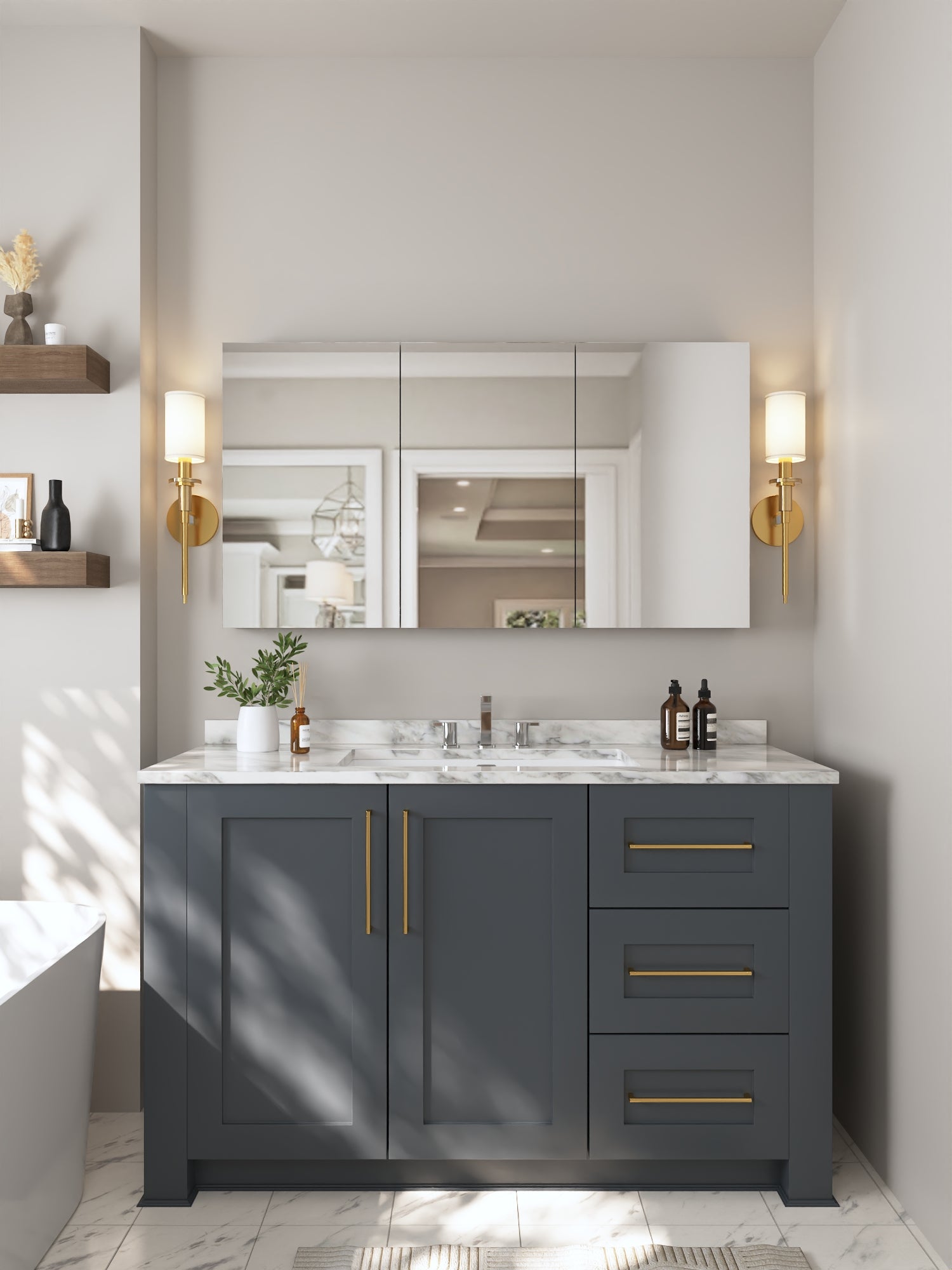 Rectangular Bathroom Medicine Cabinet, Frameless With Mirror With Multiple Types