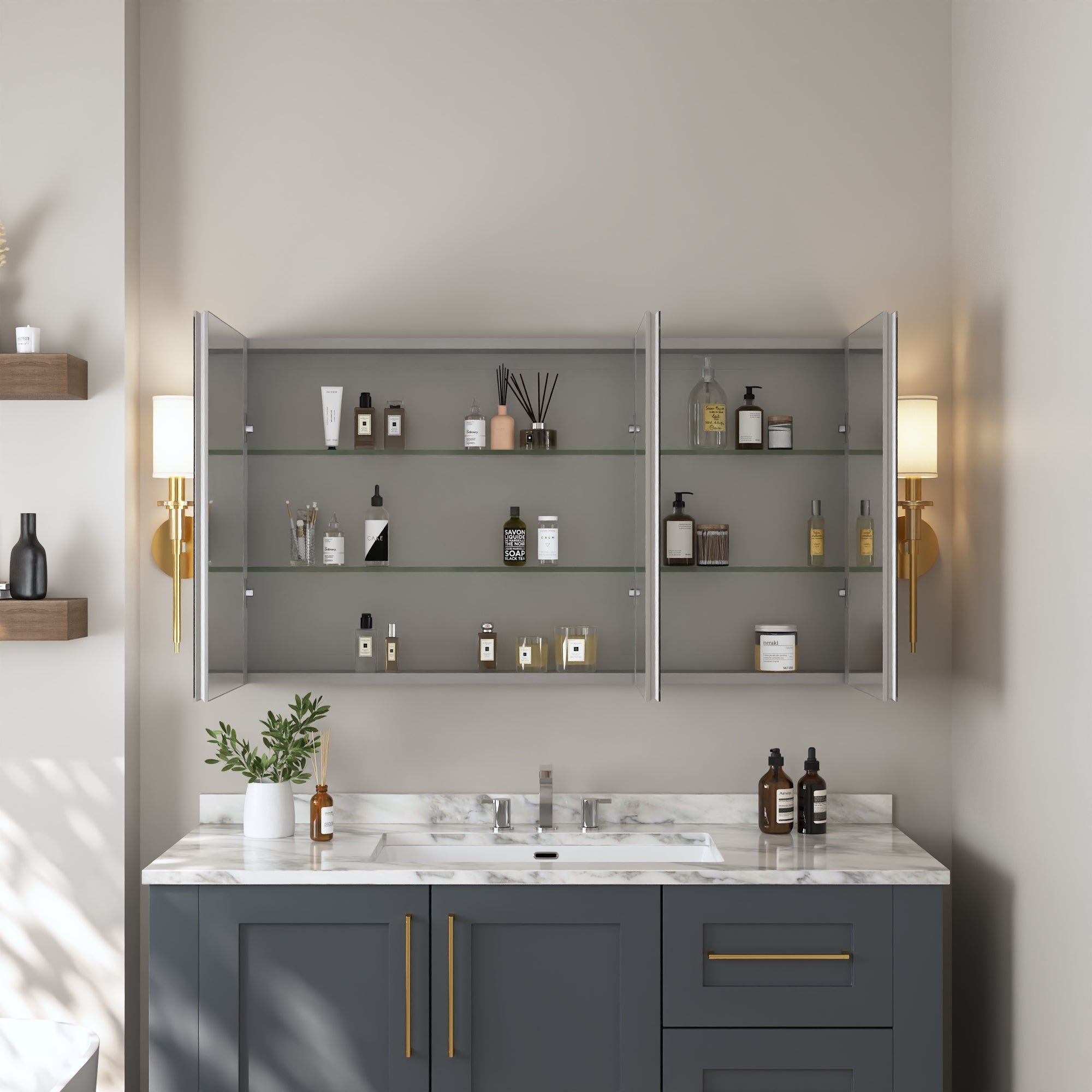 Rectangular Bathroom Medicine Cabinet, Frameless With Mirror With Multiple Types