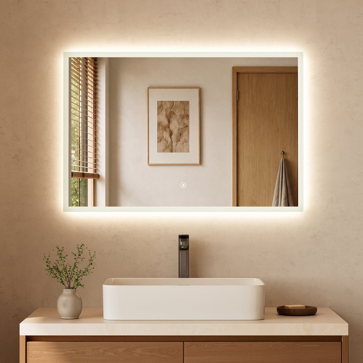 Led Bathroom Mirror with Lights, Smart Dimmable Vanity Mirrors for Wall, Anti-Fog Makeup Mirror