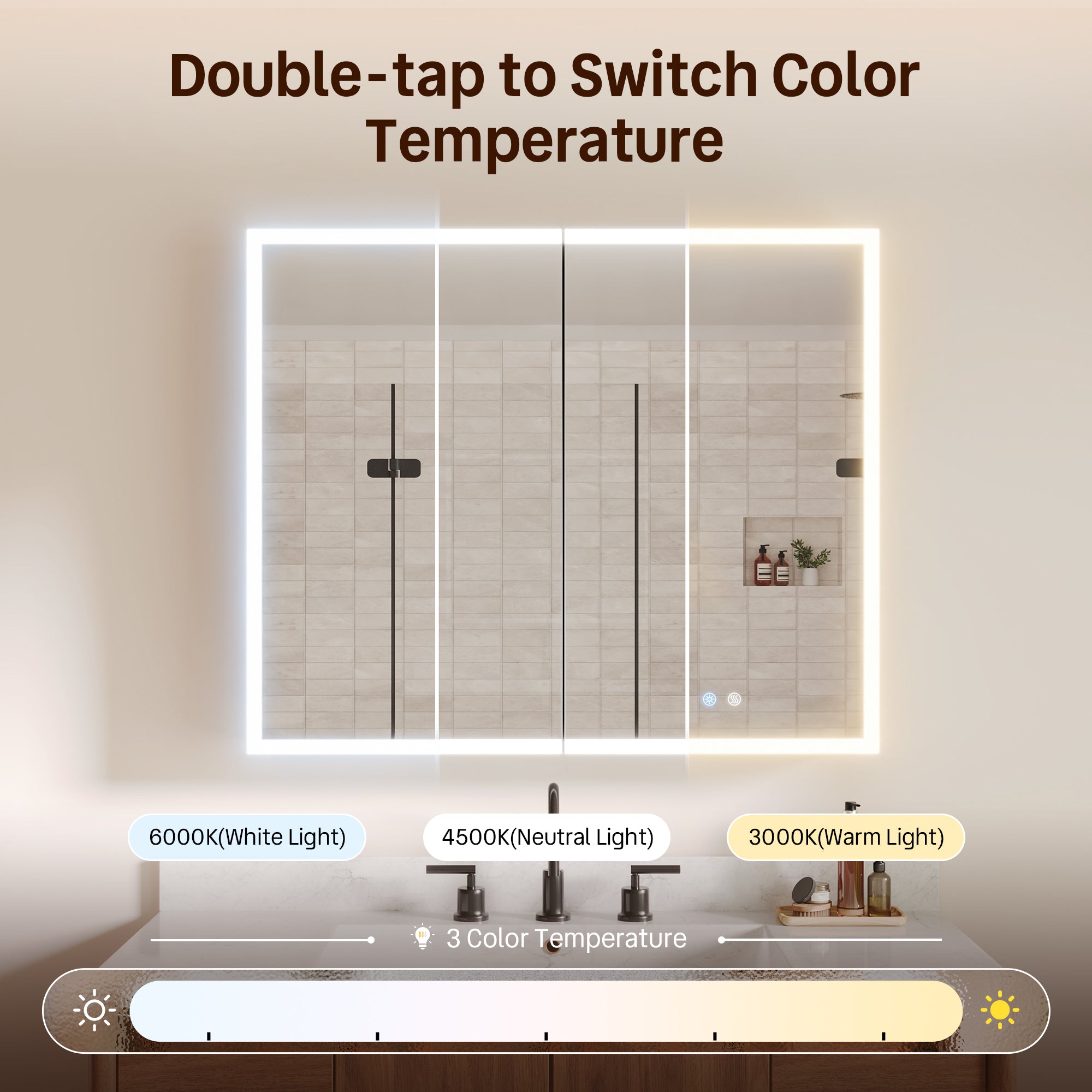 DeerValley DV-1MC0391 Smart LED Mirror Cabinet with Tri-Color Lighting, Stepless Dimming, and Defogger