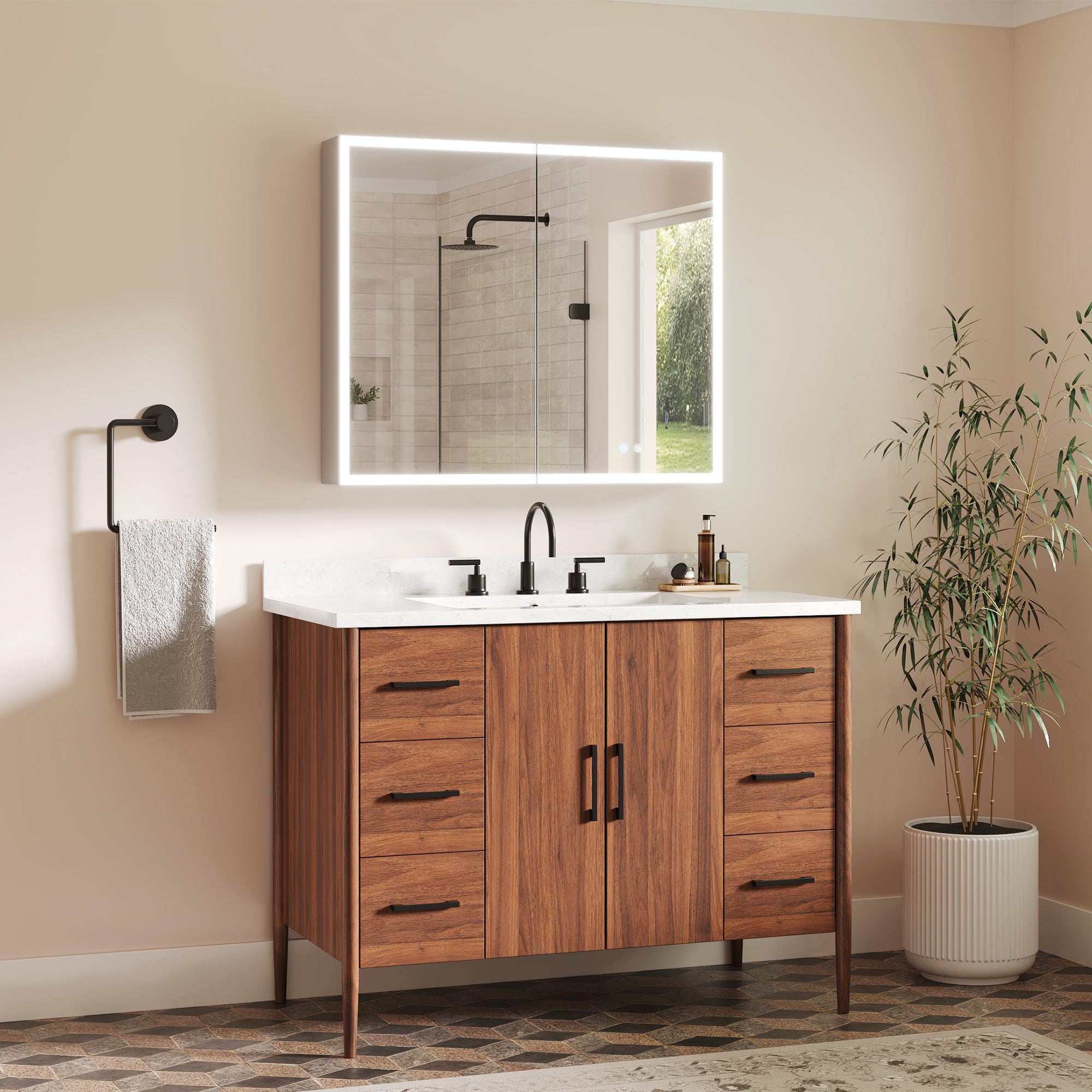 DeerValley DV-1MC0391 Smart LED Mirror Cabinet with Tri-Color Lighting, Stepless Dimming, and Defogger