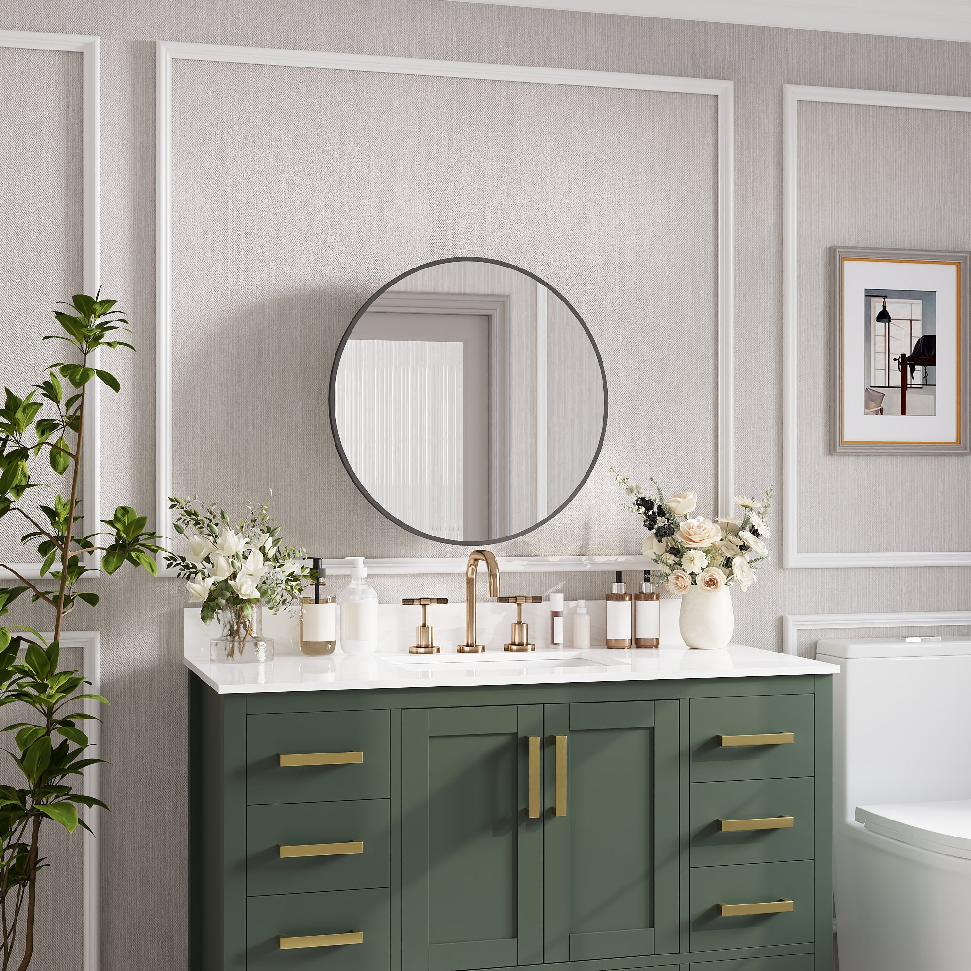 24" Round Door Aluminum Bathroom Medicine Cabinet, Wall Mounted Mirror Cabinet with Interior Mirror, Adjustable Glass Shelves, Rust-Resistant & Soft-Closing Hinge, Modern Space-Saving Design