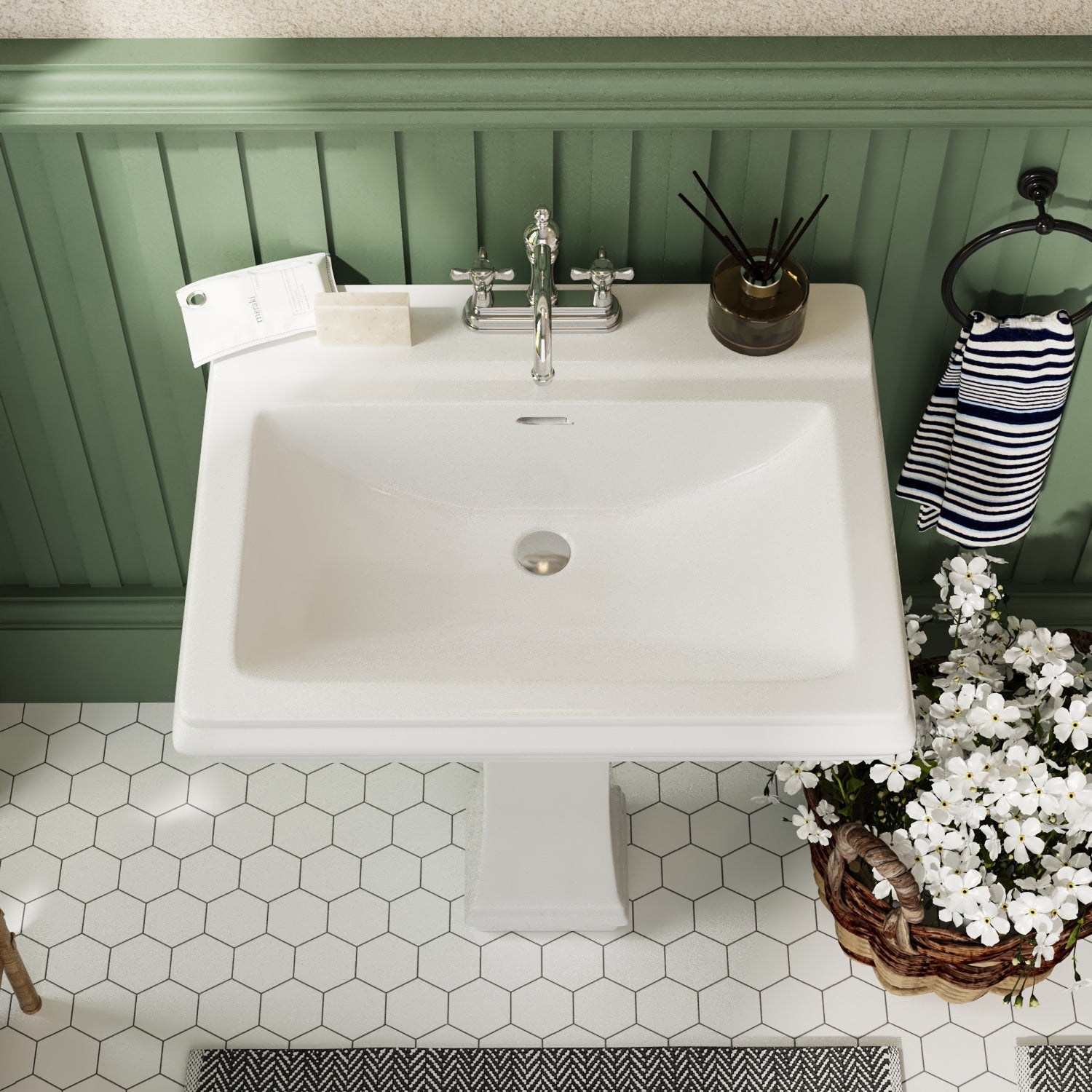 APEX 26" X 20" Rectangular Pedestal Bathroom Sink, Overflow Hole With Multiple Colors and Types