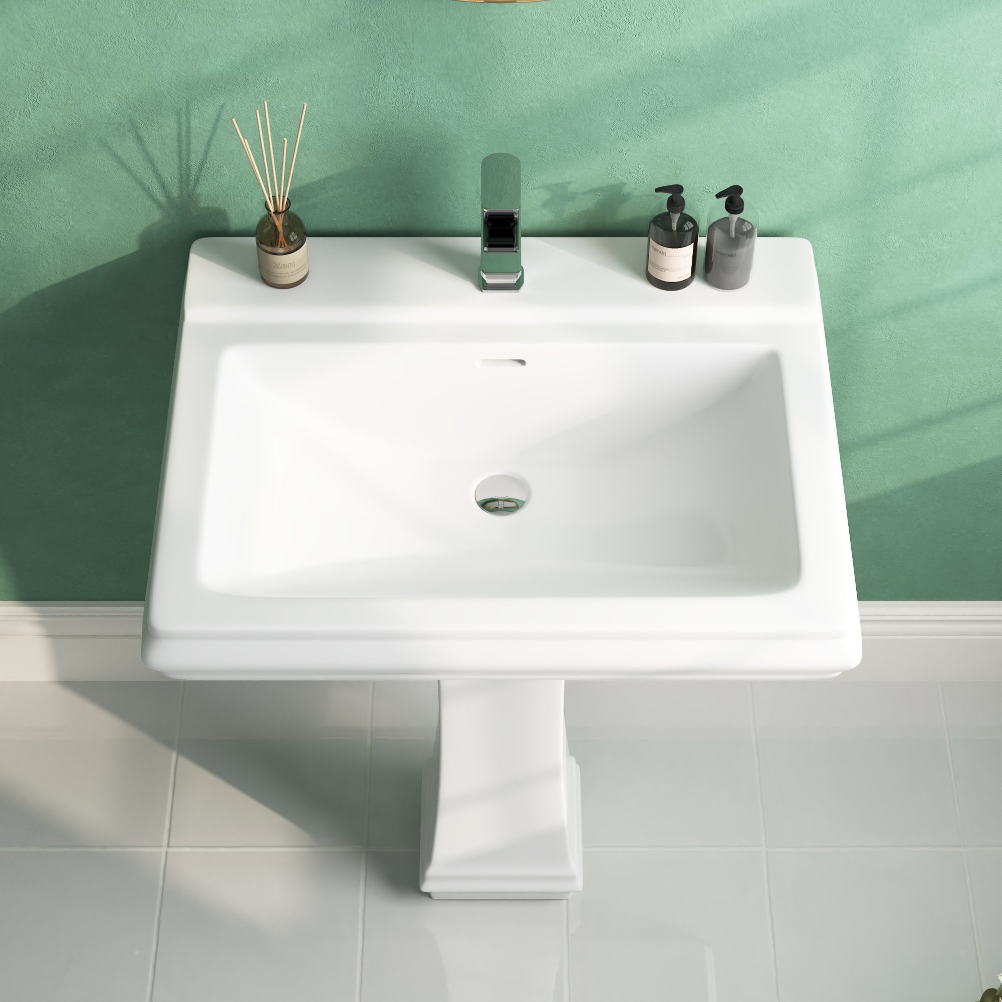APEX 26" X 20" Rectangular Pedestal Bathroom Sink, Overflow Hole With Multiple Colors and Types