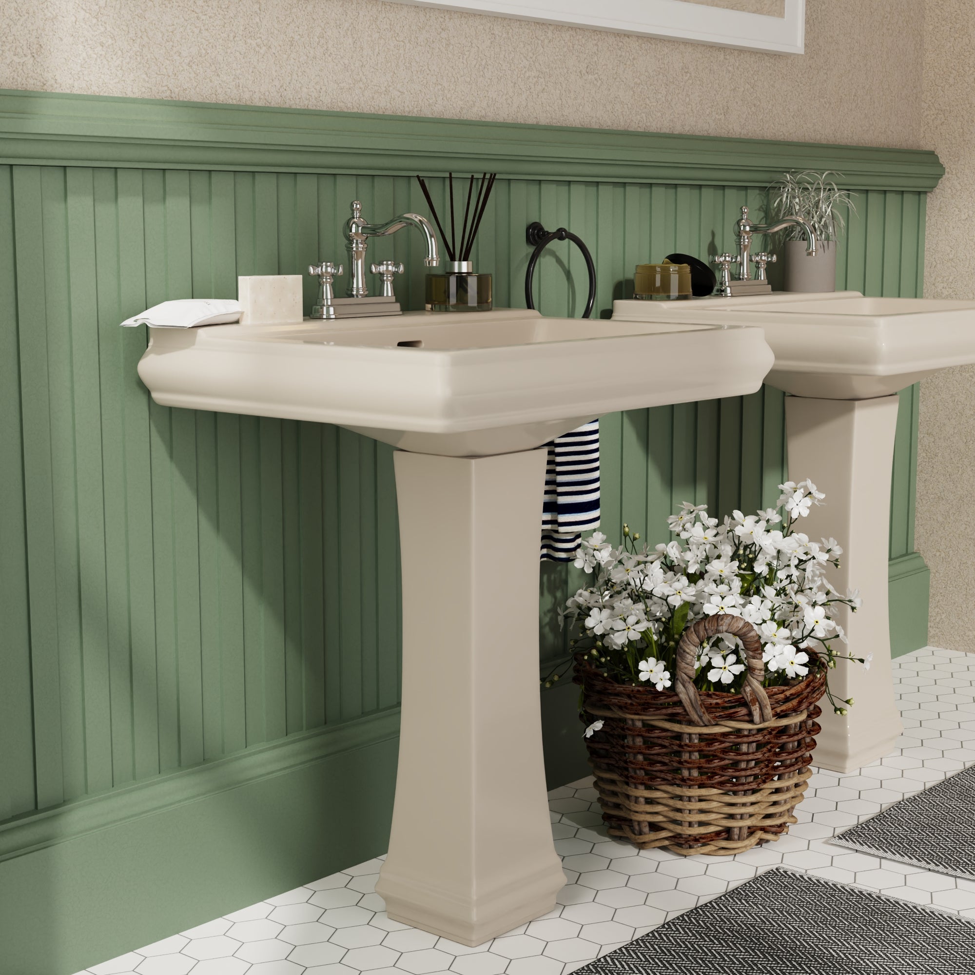 APEX 26" X 20" Rectangular Pedestal Bathroom Sink, Overflow Hole With Multiple Colors and Types