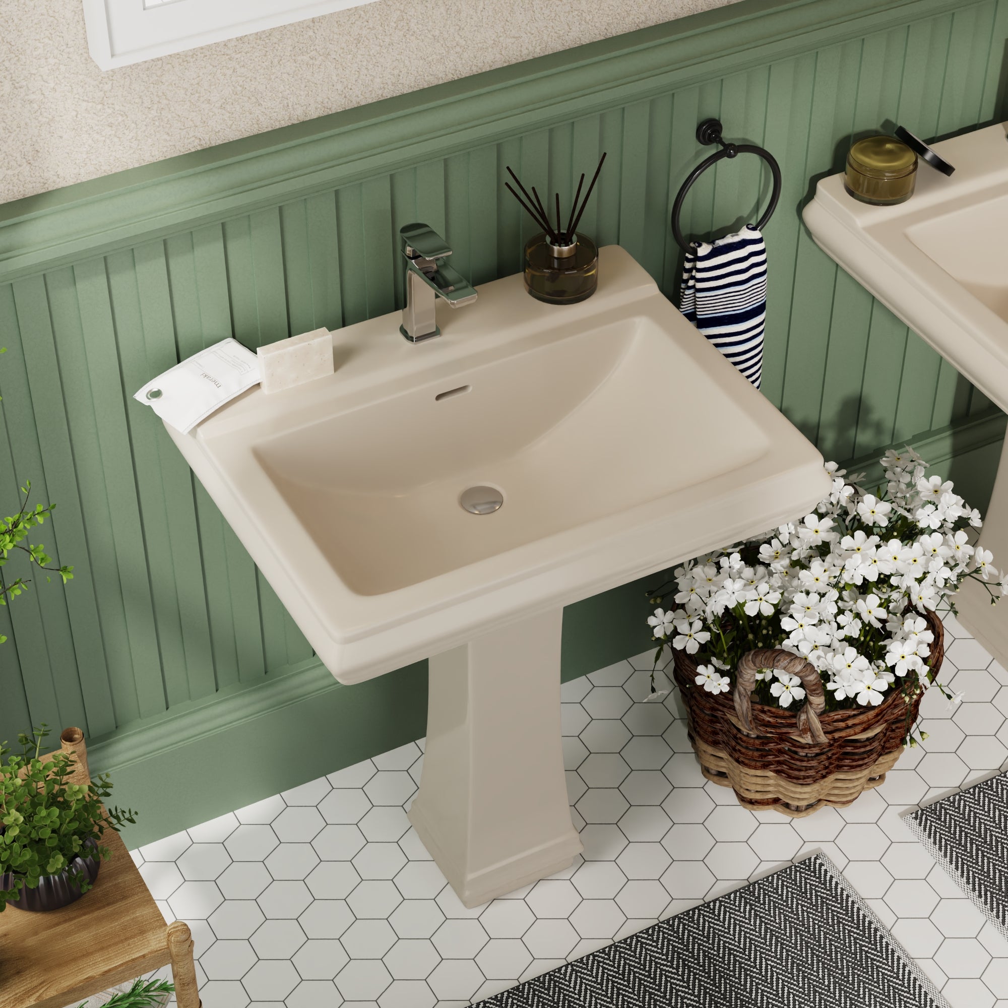 APEX 26" X 20" Rectangular Pedestal Bathroom Sink, Overflow Hole With Multiple Colors and Types