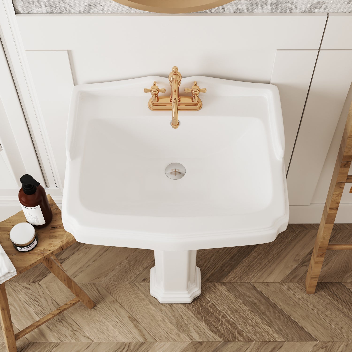 DYNASTY 23" X 19" Rectangular Pedestal Bathroom Sink, Overflow Hole With Multiple Colors and Types