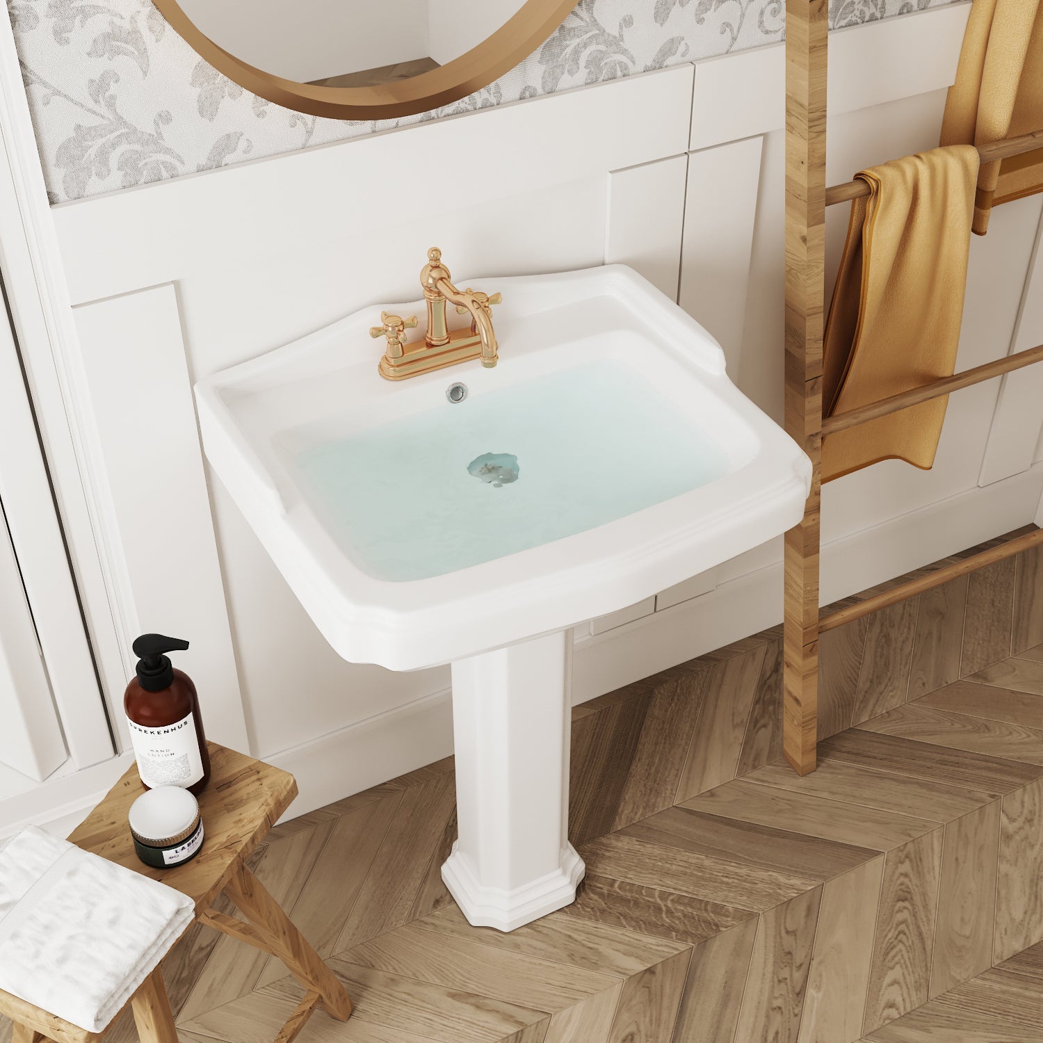 DYNASTY 23" X 19" Rectangular Pedestal Bathroom Sink, Overflow Hole With Multiple Colors and Types