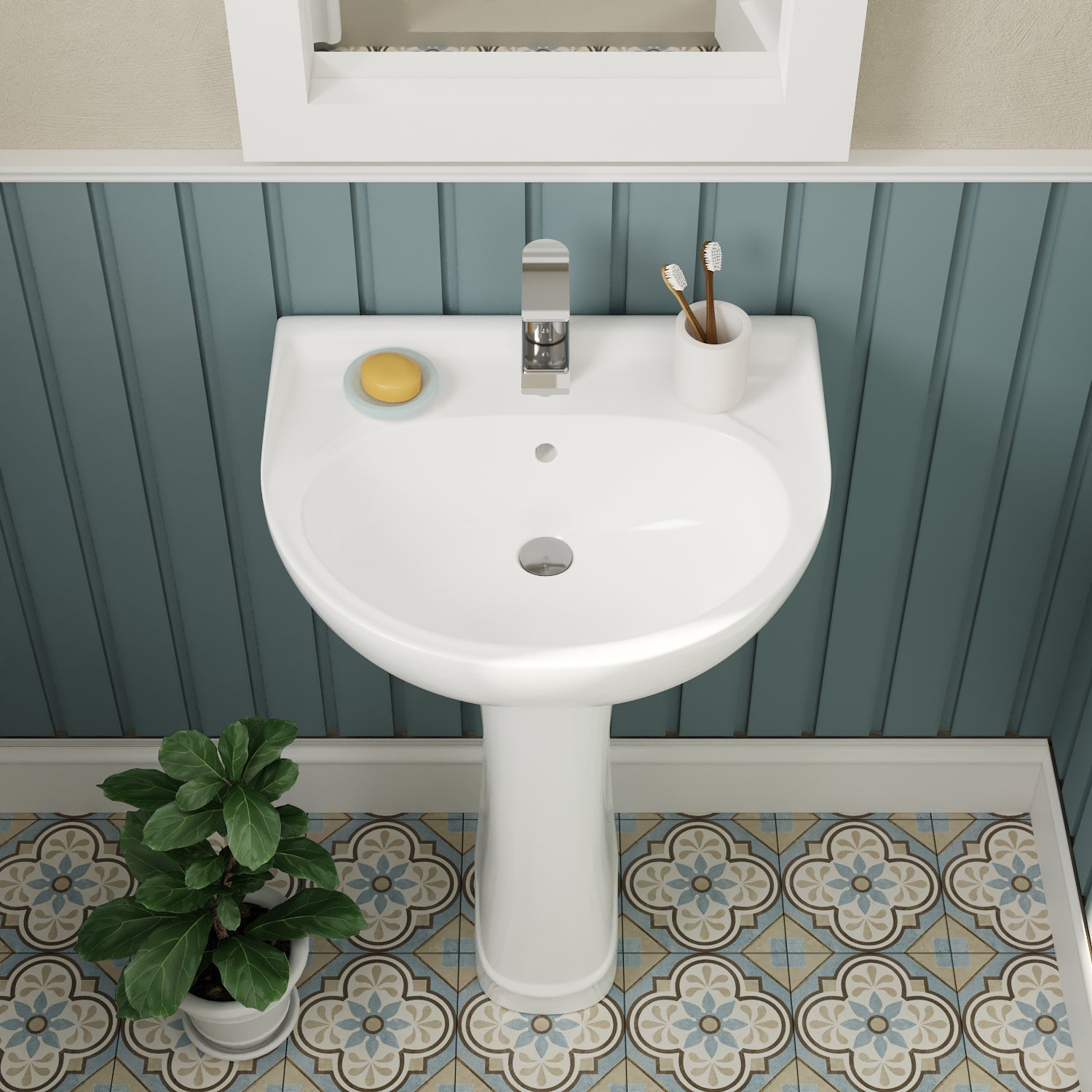 ALLY 20" X 17" U-Shape Pedestal Bathroom Sink, Overflow Hole With Multiple Types