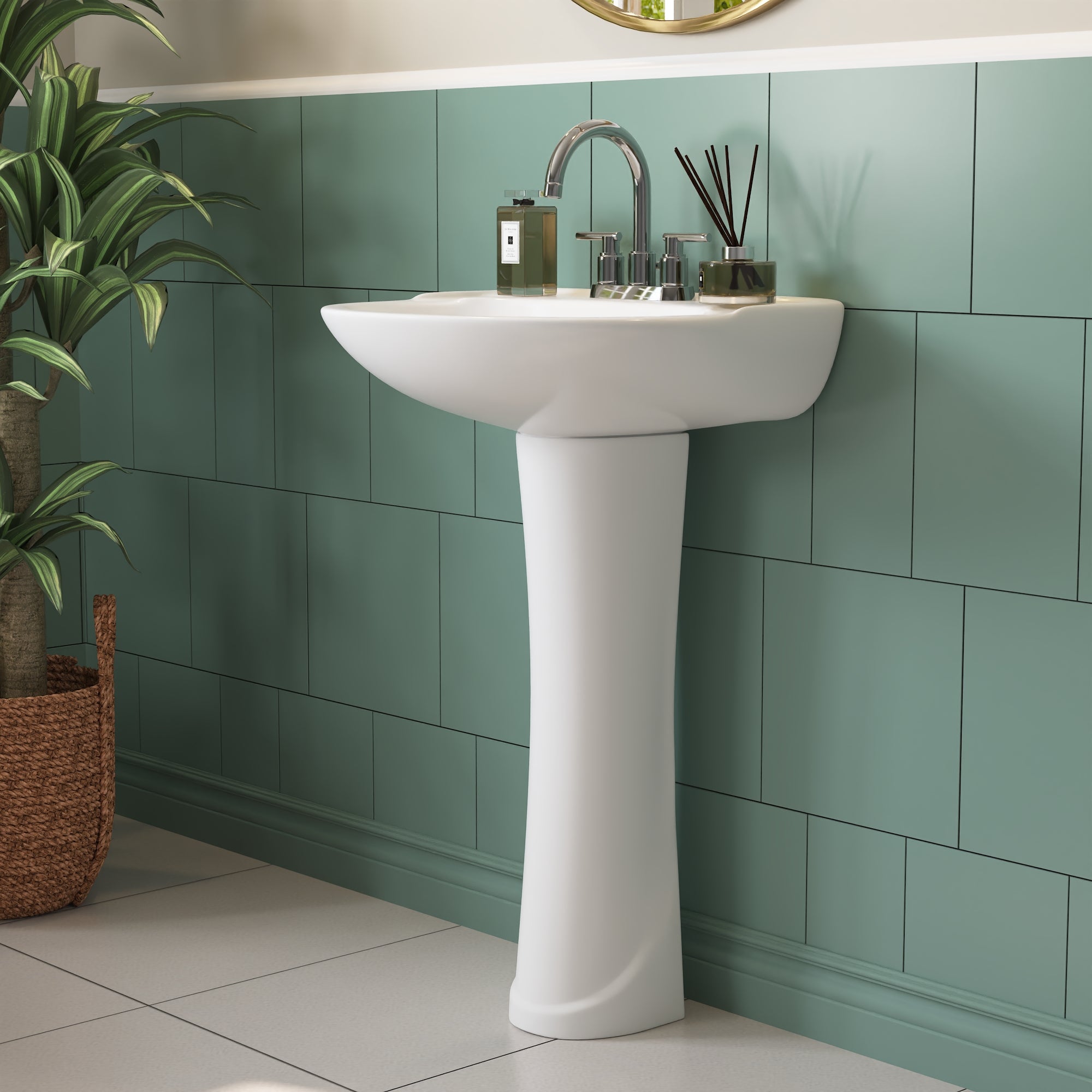 ALLY 20" X 17" U-Shape Pedestal Bathroom Sink, Overflow Hole With Multiple Types