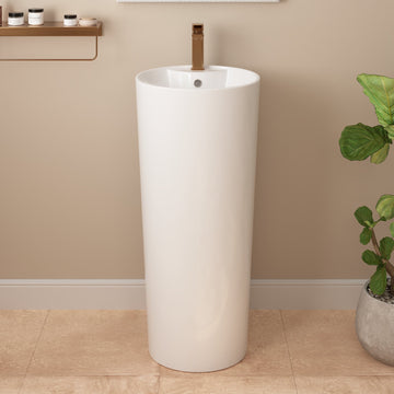 15.75" Round Pedestal Bathroom Sink, Overflow Hole