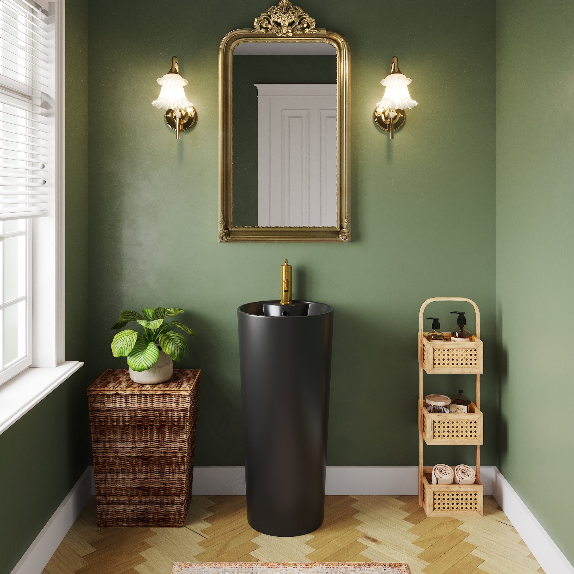 15.75" Round Pedestal Bathroom Sink, Overflow Hole