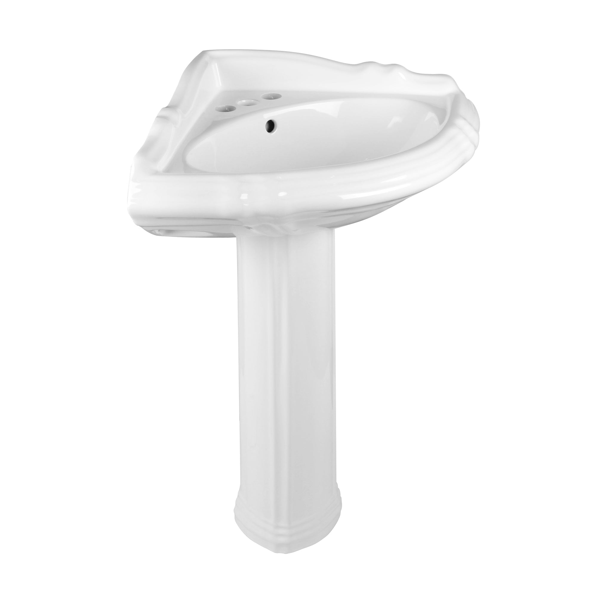 DYNASTY 26.77"L Triangle Pedestal Bathroom Sink, Overflow Hole