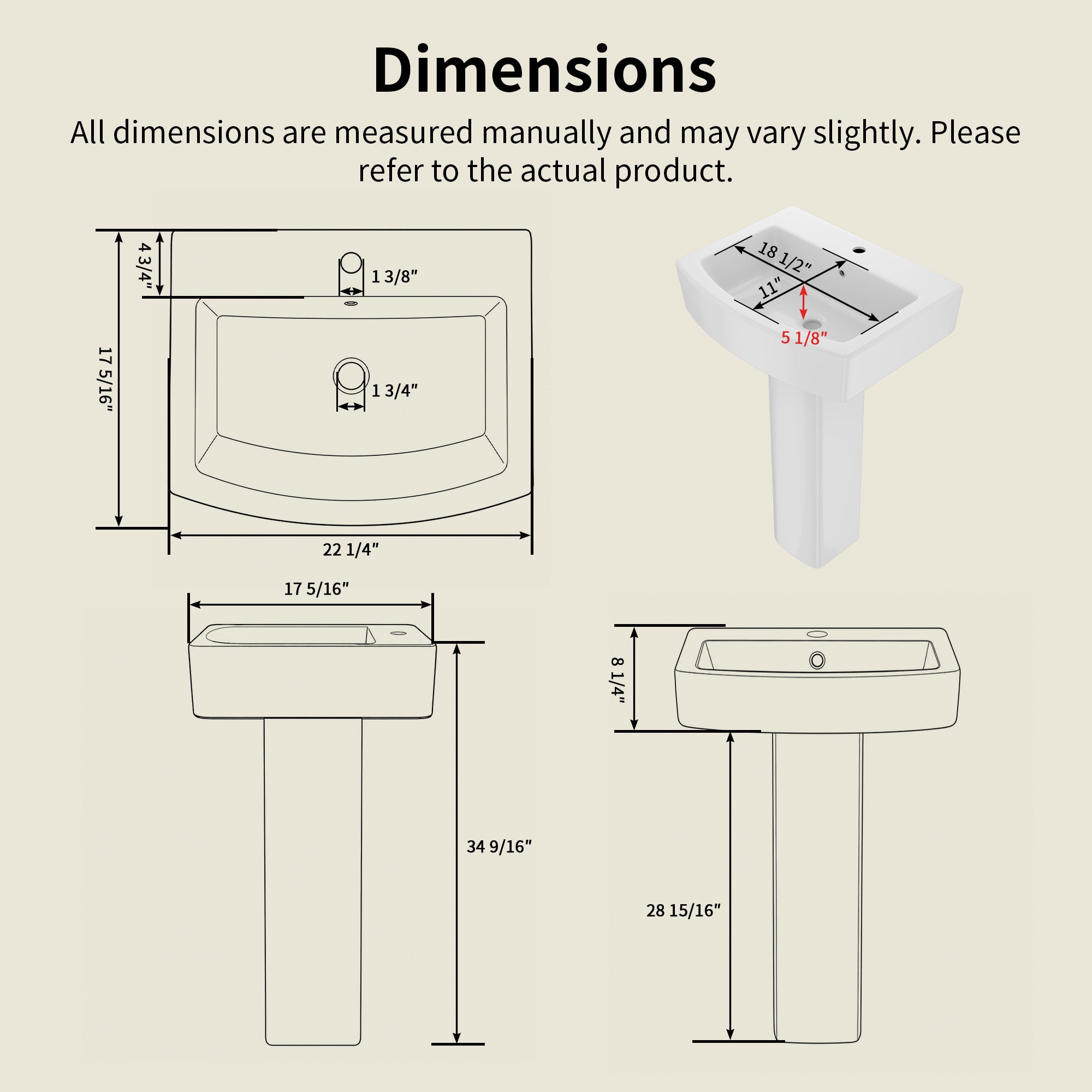 DeerValley DV-1P533 Pedestal Sink – Space-Saving with Overflow & Durable Ceramic
