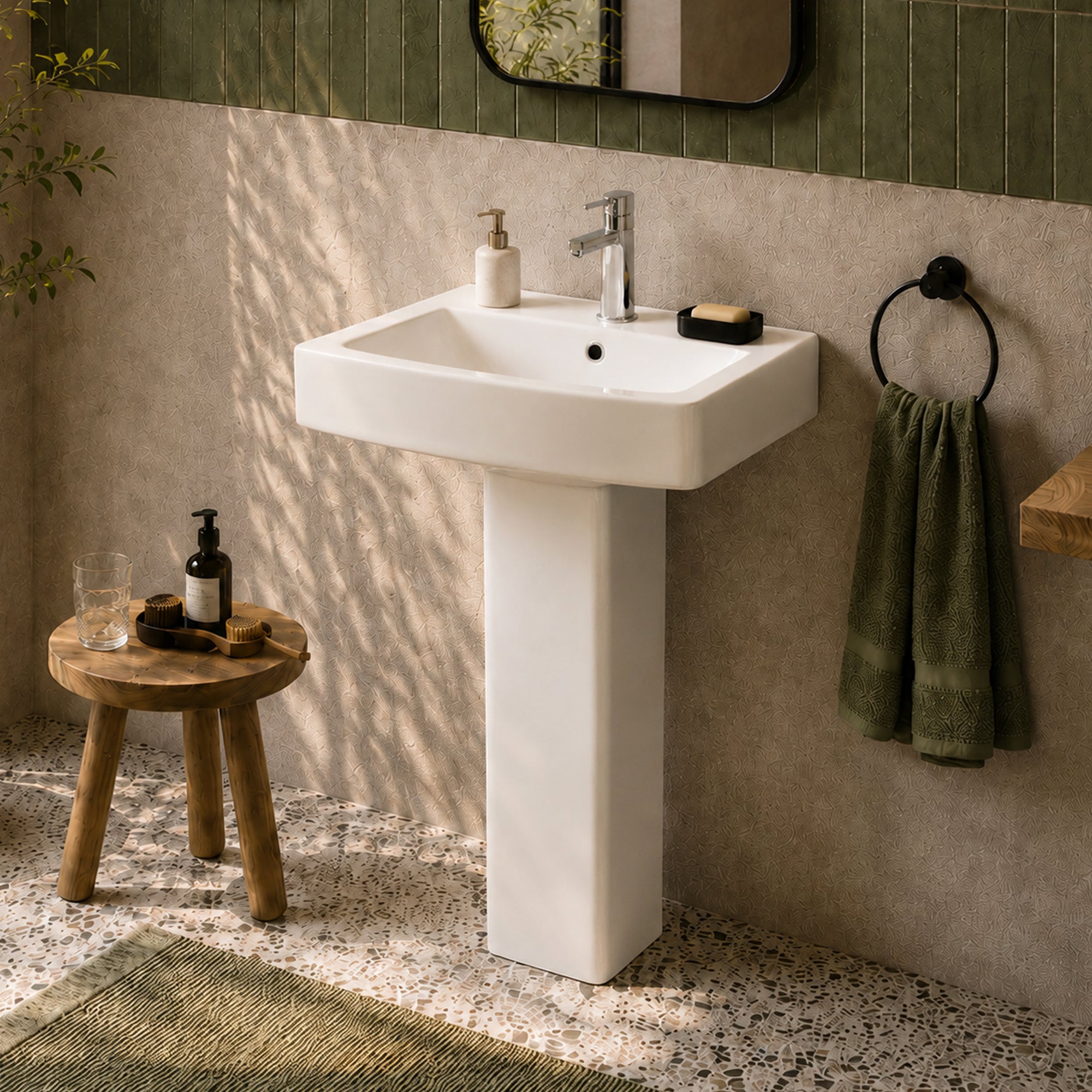 DeerValley DV-1P533 Pedestal Sink – Space-Saving with Overflow & Durable Ceramic