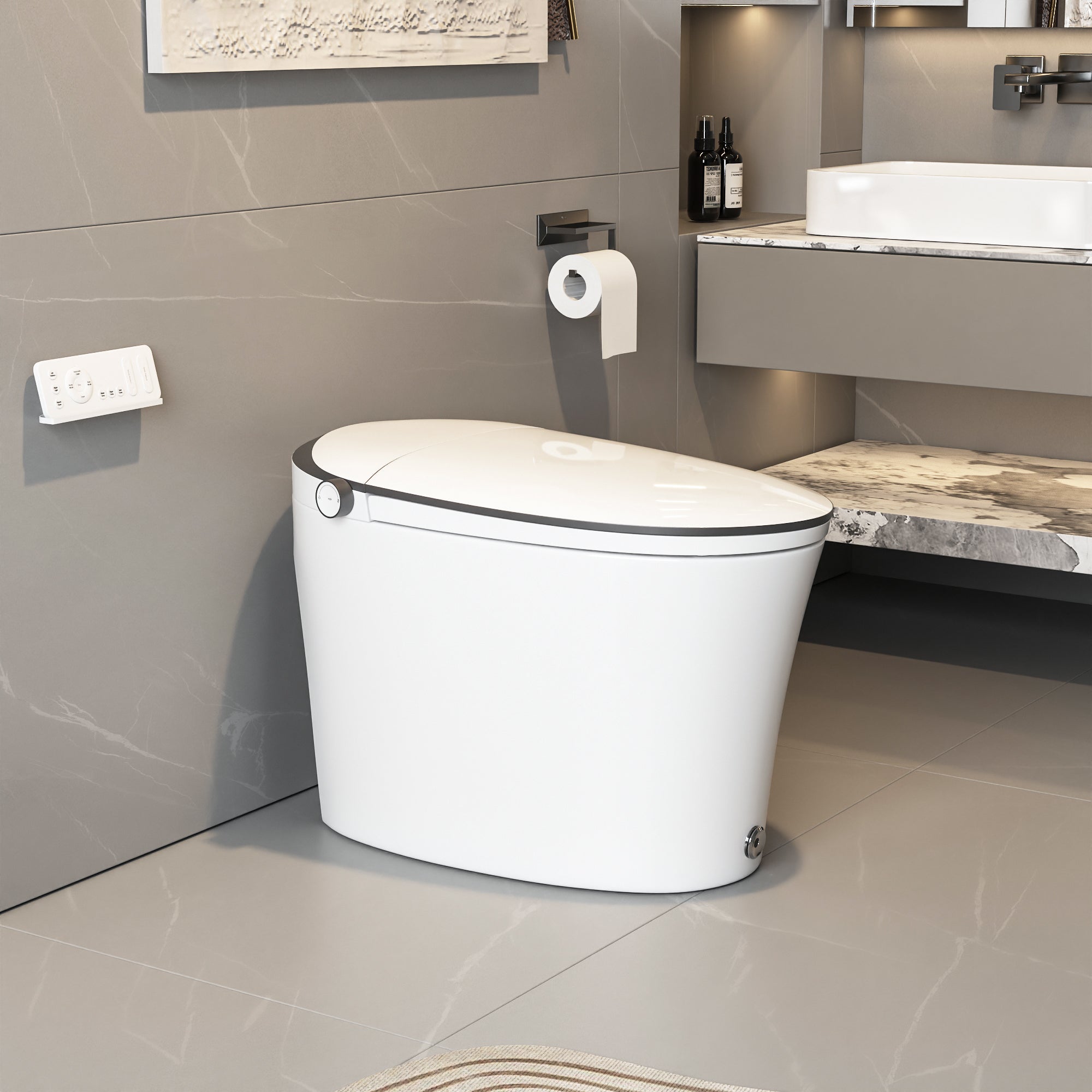 DeerValley DV-1S0019/V1/V3 Tankless Elongated Smart Toilet Quiet-Closed Heated Seat Sensor Auto, Foot Kick & Blackout Flush, Night Light