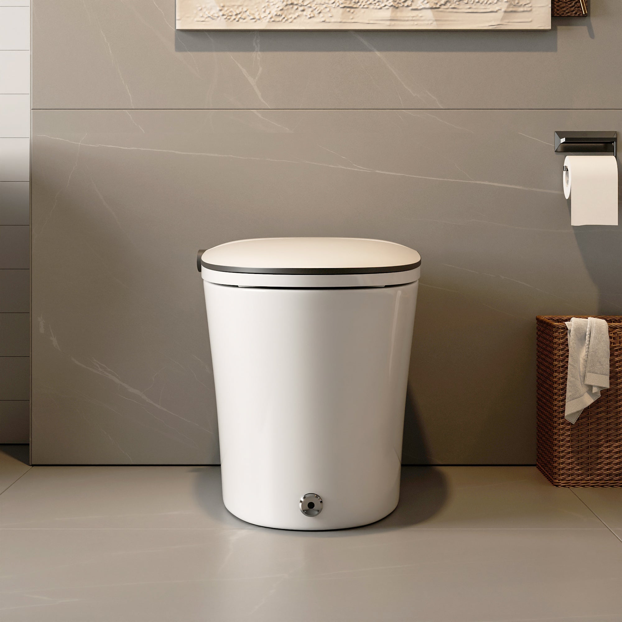 DeerValley DV-1S0019/V1/V3 Tankless Elongated Smart Toilet Quiet-Closed Heated Seat Sensor Auto, Foot Kick & Blackout Flush, Night Light