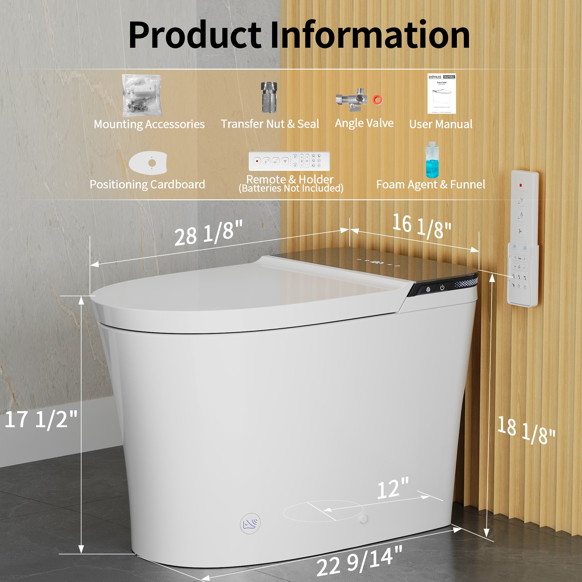 DeerValley DV-1S0290 Smart Toilet Bidet, One Piece Elongated Toilet with Foam Shield, Auto Flush 1.0/1.28 GPF, ADA Comfort Height, Heated Seat, Instant Warm Water, LED Display, Built-in Water Tank & Pump