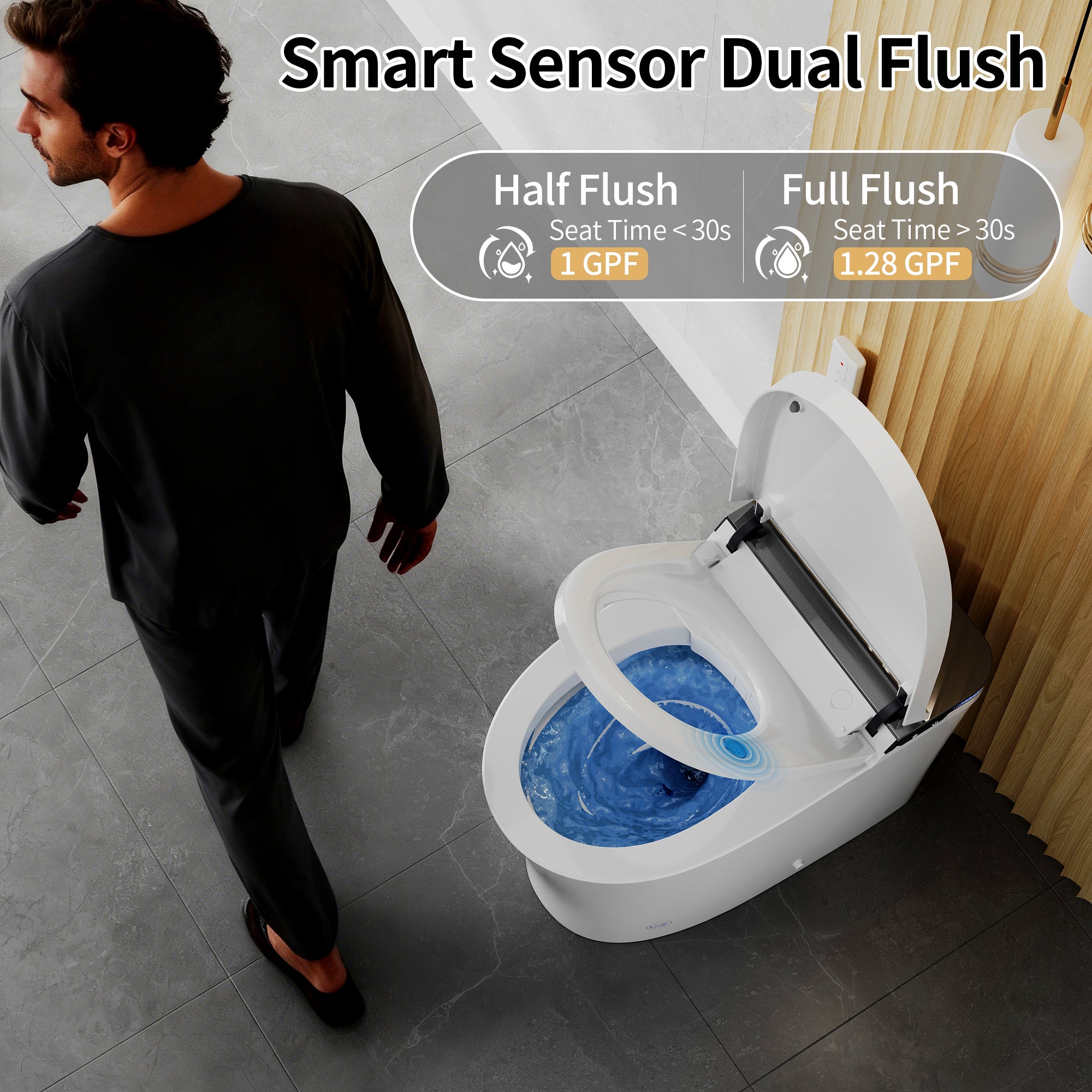 DeerValley DV-1S0290 Smart Toilet Bidet, One Piece Elongated Toilet with Foam Shield, Auto Flush 1.0/1.28 GPF, ADA Comfort Height, Heated Seat, Instant Warm Water, LED Display, Built-in Water Tank & Pump