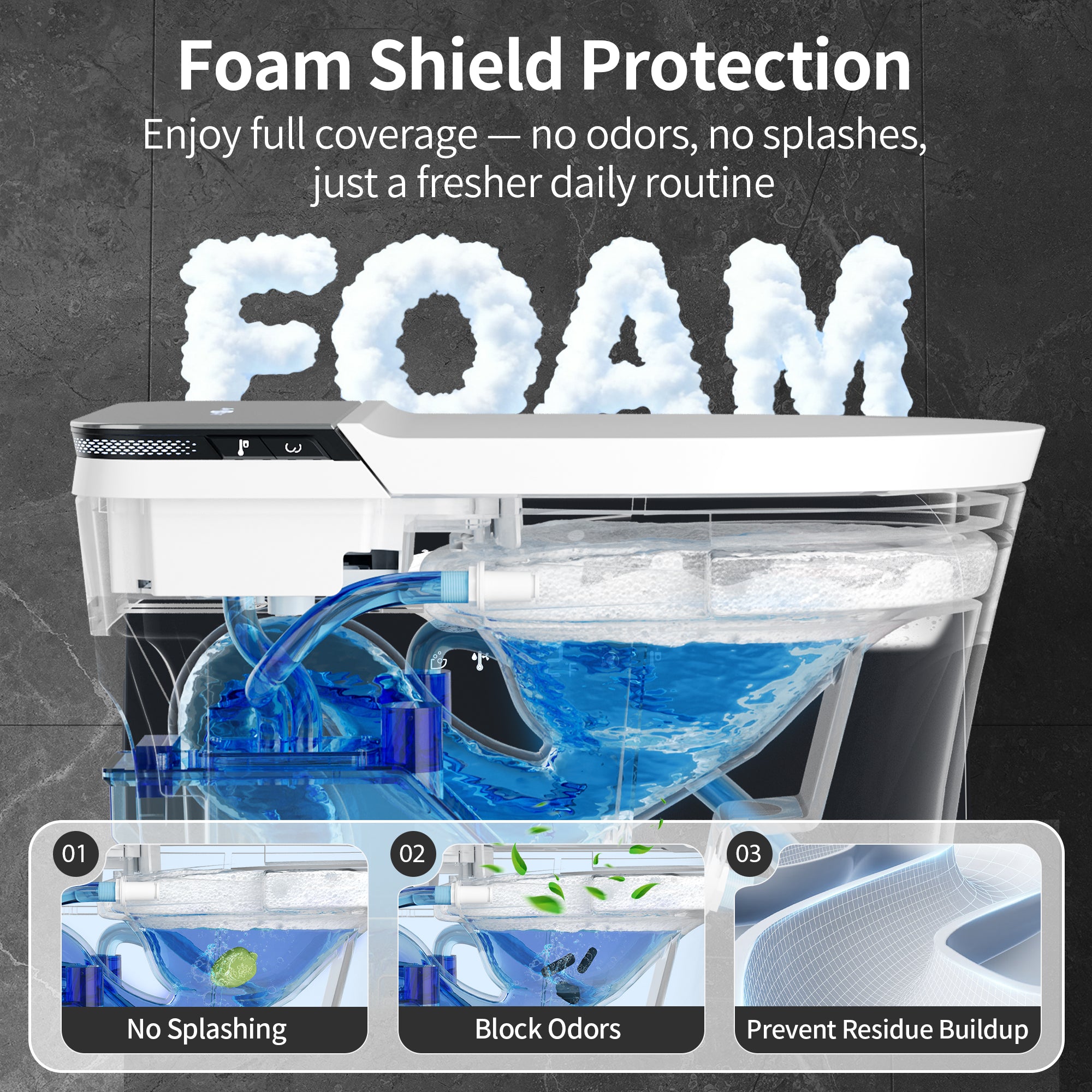 DeerValley DV-1S0290 Smart Toilet Bidet, One Piece Elongated Toilet with Foam Shield, Auto Flush 1.0/1.28 GPF, ADA Comfort Height, Heated Seat, Instant Warm Water, LED Display, Built-in Water Tank & Pump