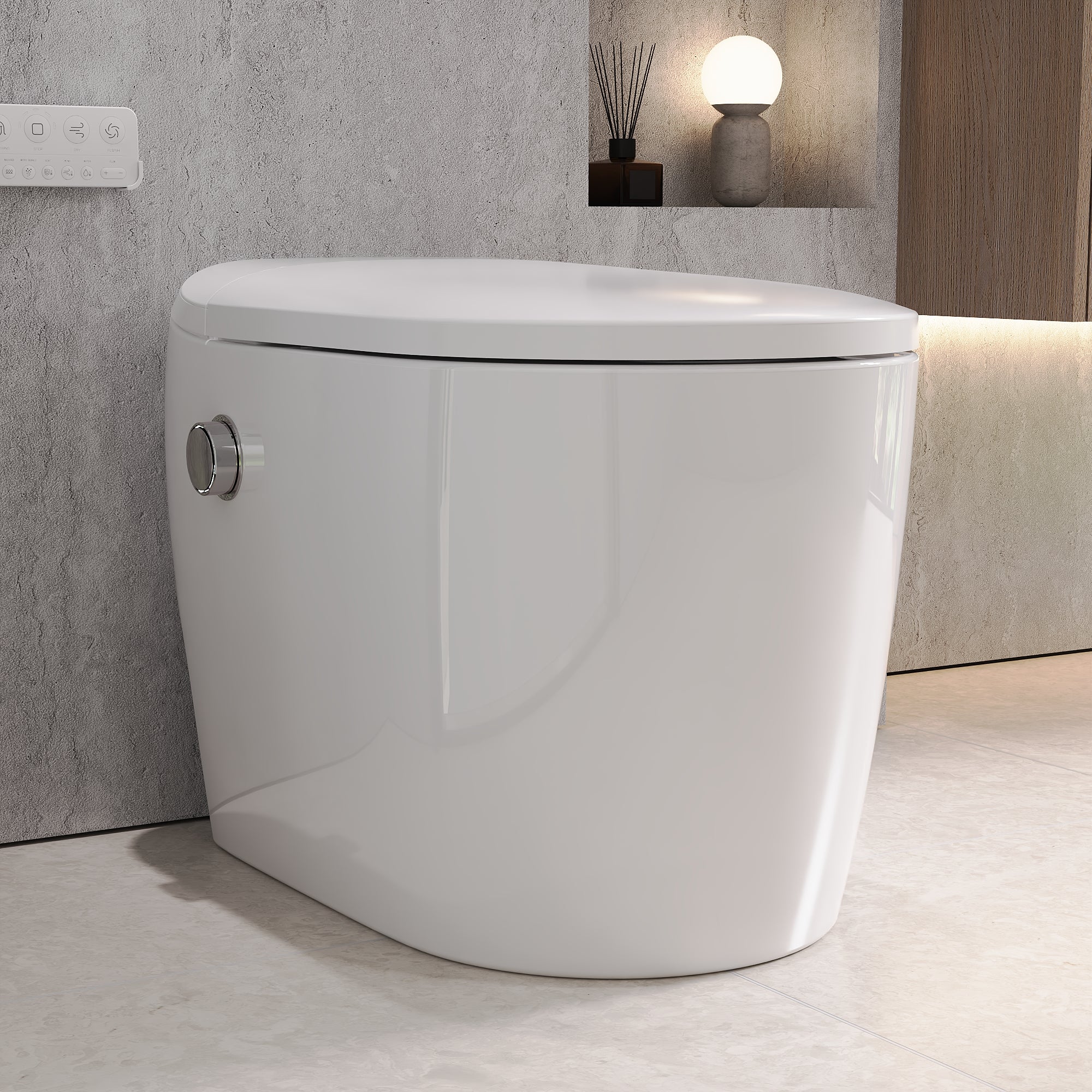 DeerValley DV-1S0381 Compact One-Piece Smart Toilet for Small Bathrooms, Dual Flush Bidet with Auto Flush, Foot Kick Flush, Heated Seat, Adjustable Water & Air Temperature, Deodorizer, Soft Night Light, and Remote Control