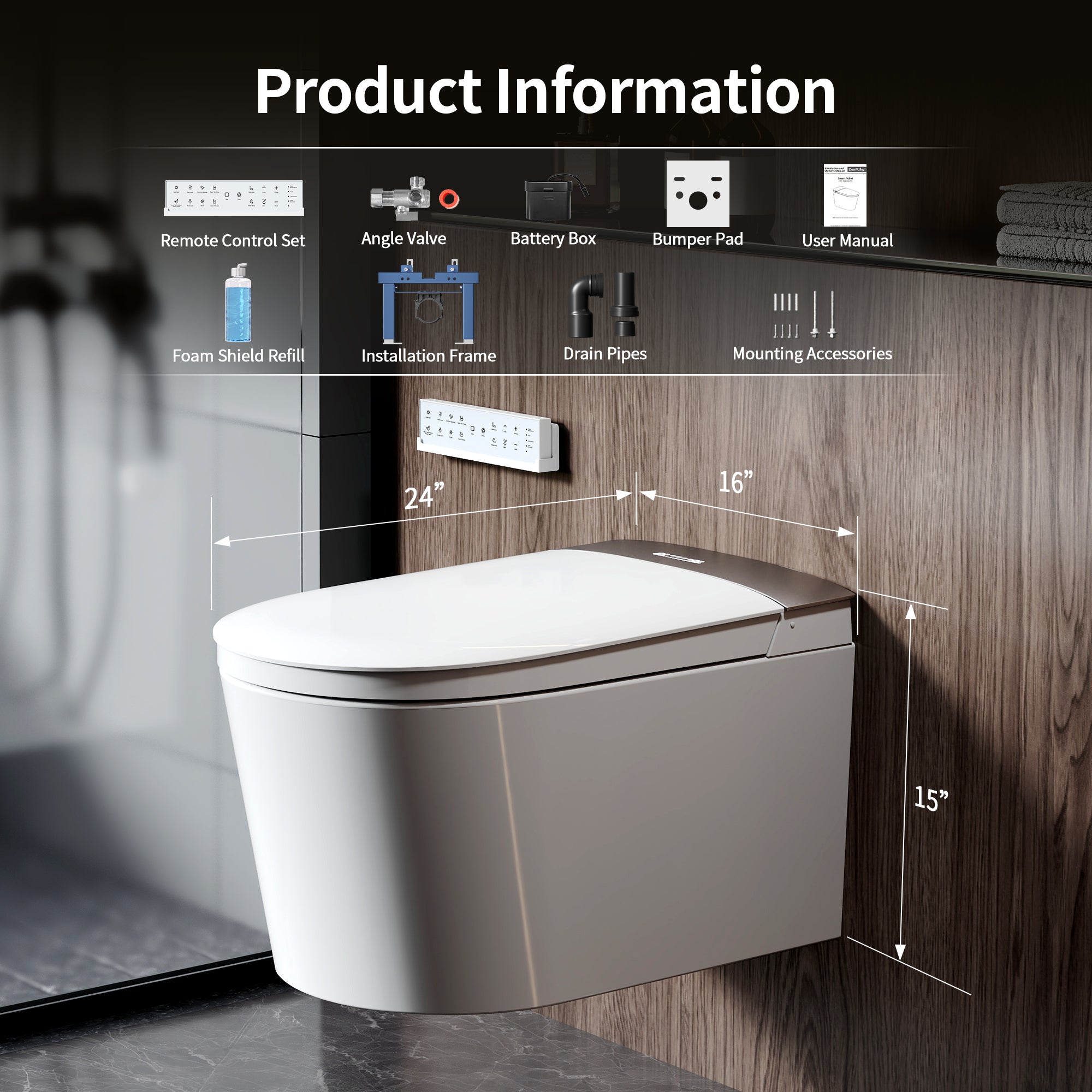 DeerValley DV-1S0455 Wall Hung Smart Toilet – Auto Open/Close, Foam Shield & Foot Sensor
