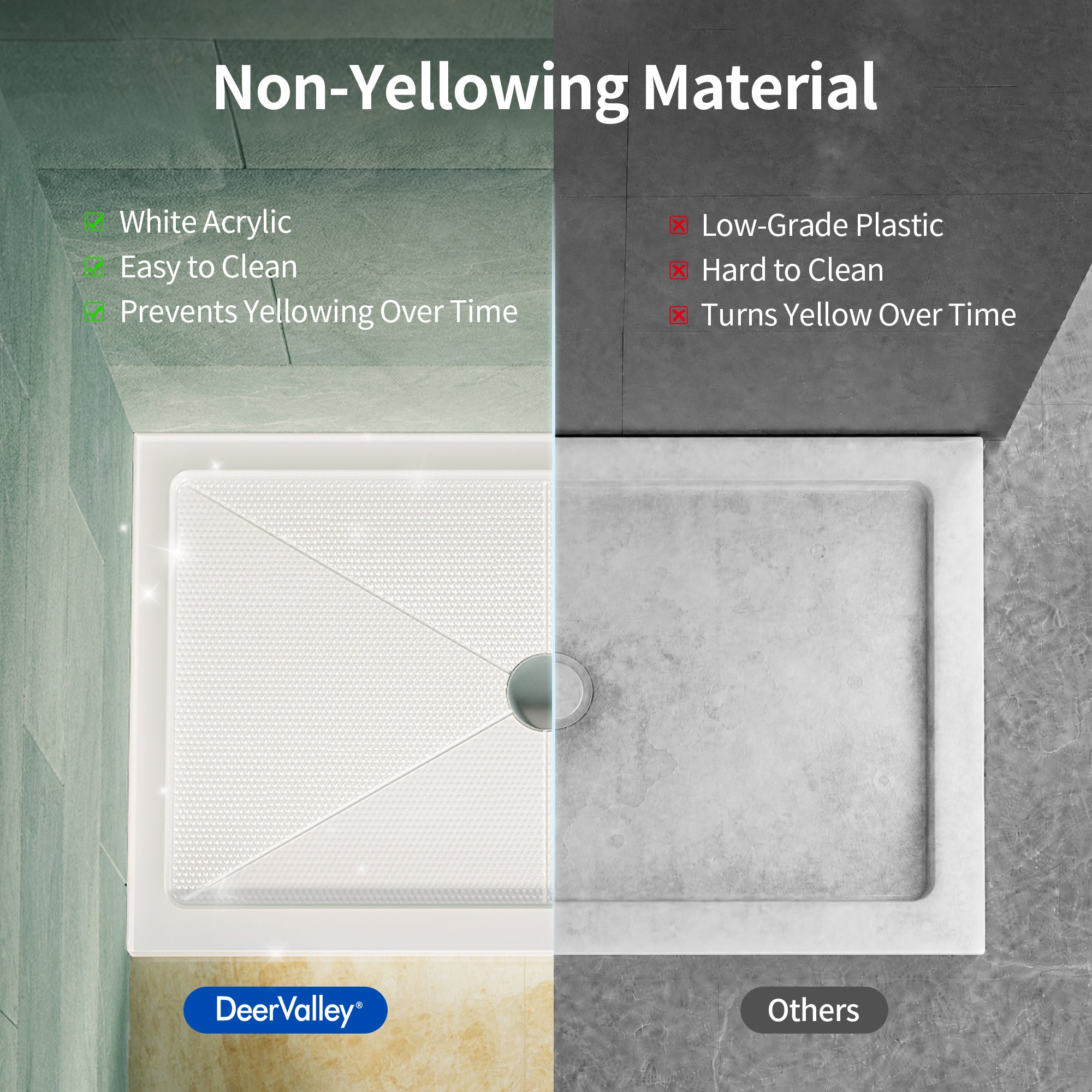 DeerValley DV-1SB0480 48 in. L x 30 in. W x 3.5 in. H Alcove Shower Pan Base with Center Drain in White