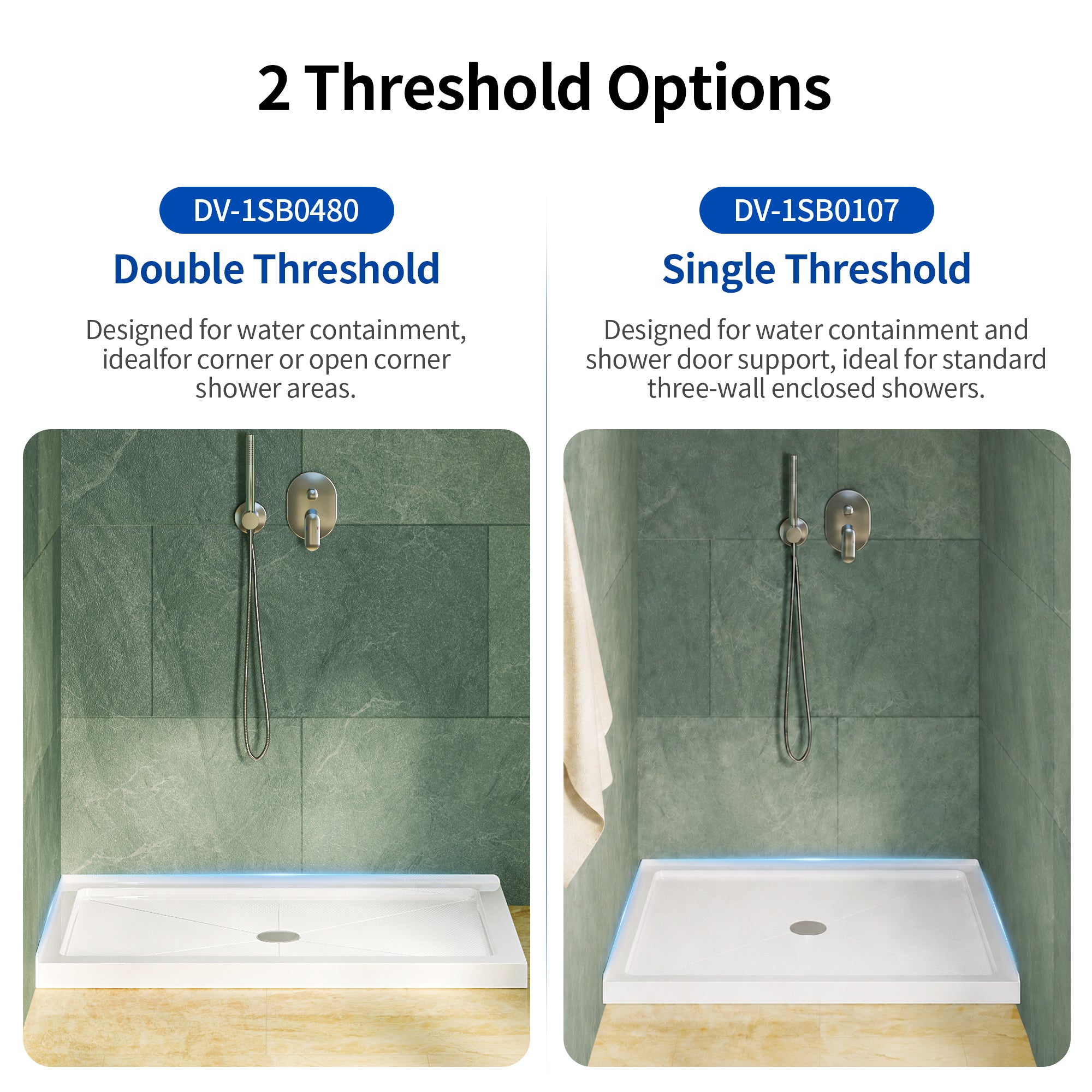 DeerValley DV-1SB0480 48 in. L x 30 in. W x 3.5 in. H Alcove Shower Pan Base with Center Drain in White
