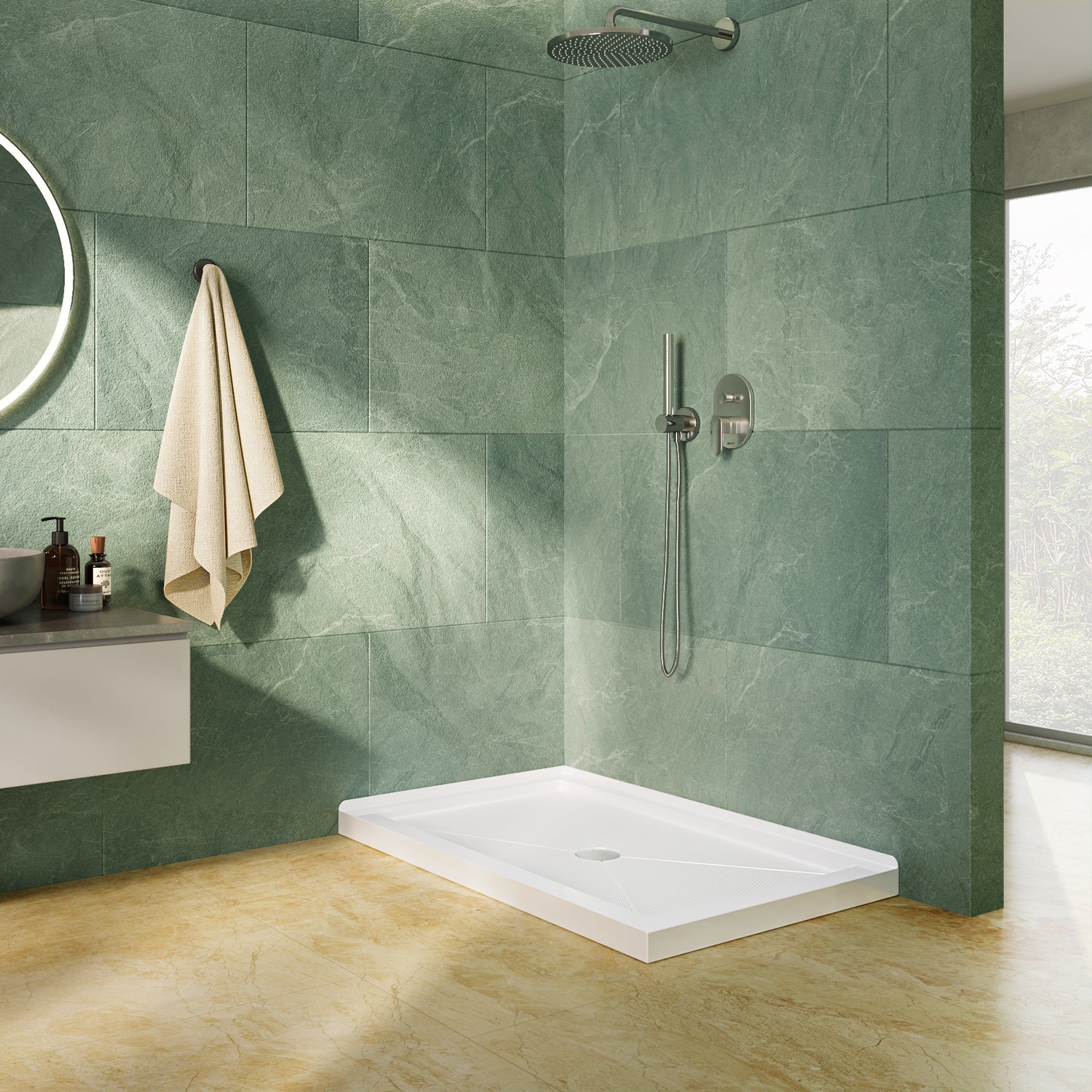 DeerValley DV-1SB0480 48 in. L x 30 in. W x 3.5 in. H Alcove Shower Pan Base with Center Drain in White