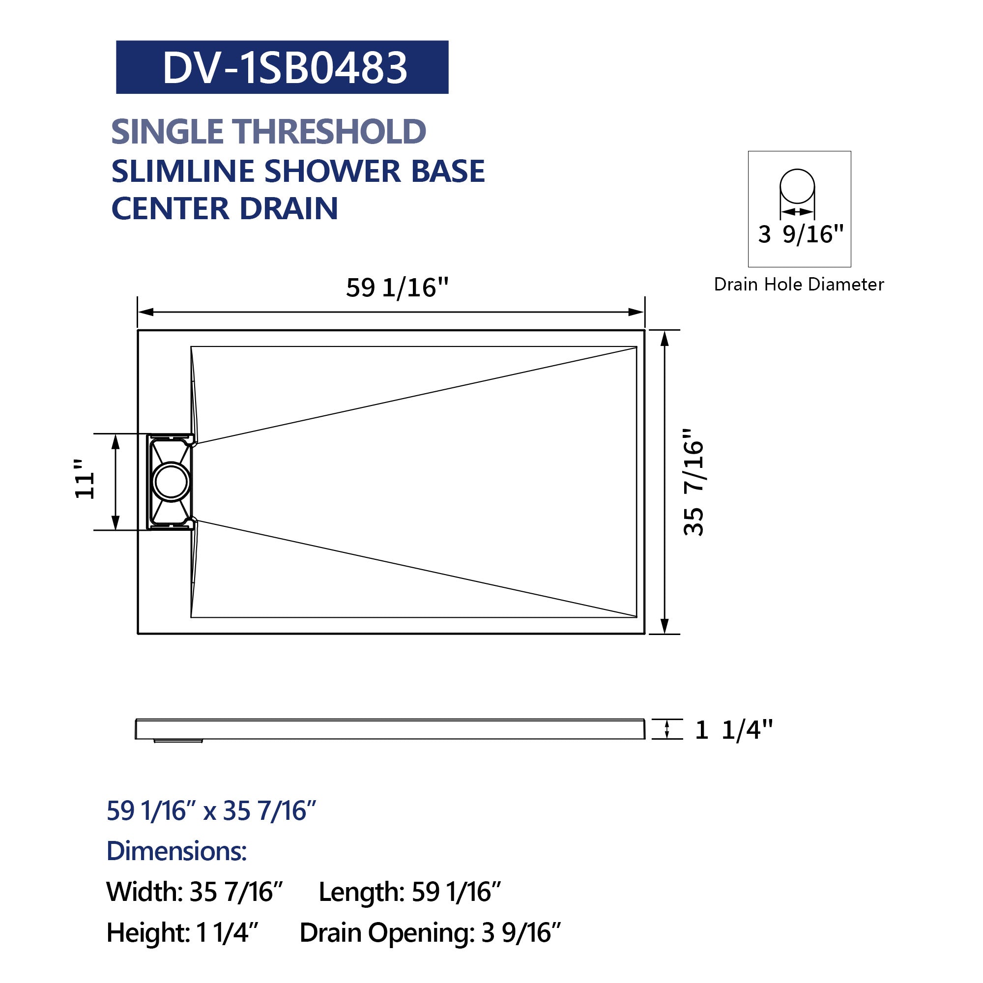 DeerValley DV-1SB0483/DV-1SB0485 60" x 36"/48" x 32" Zero Threshold Shower Base Seamless Entry, Modern Living