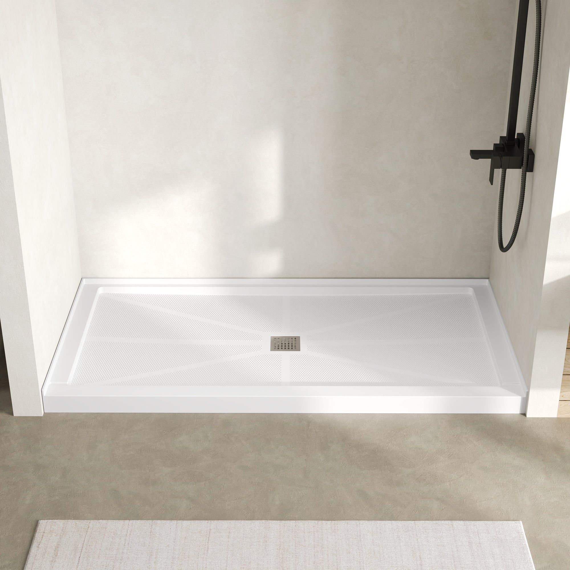 DeerValley DV-1SB0488 72"L x 36"W Shower Base in White, SMC Rectangle Single-Threshold Shower Pan, Center Drain, Non-Slip Shower Tray, Drain Cover Included