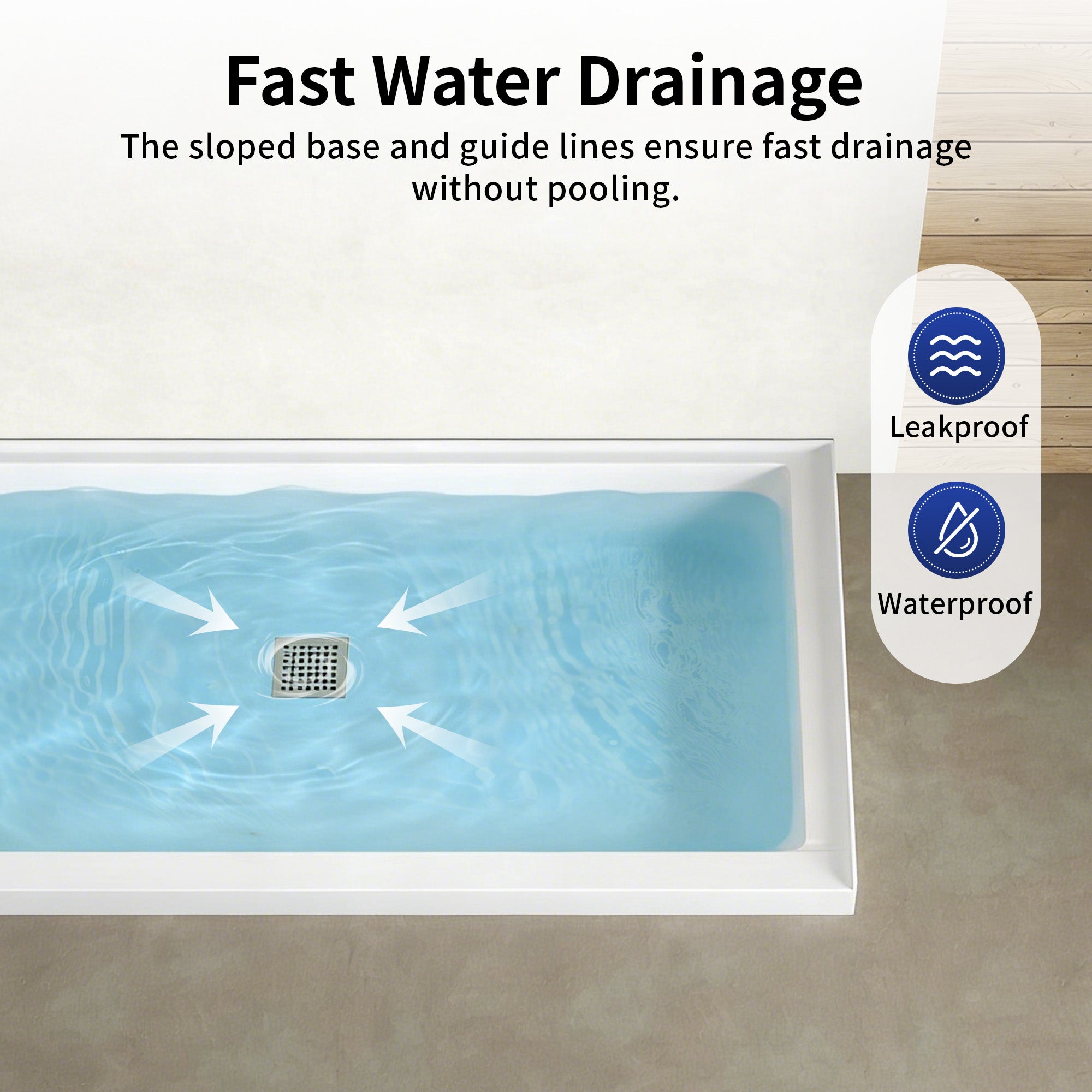 DeerValley DV-1SB0488 72"L x 36"W Shower Base in White, SMC Rectangle Single-Threshold Shower Pan, Center Drain, Non-Slip Shower Tray, Drain Cover Included