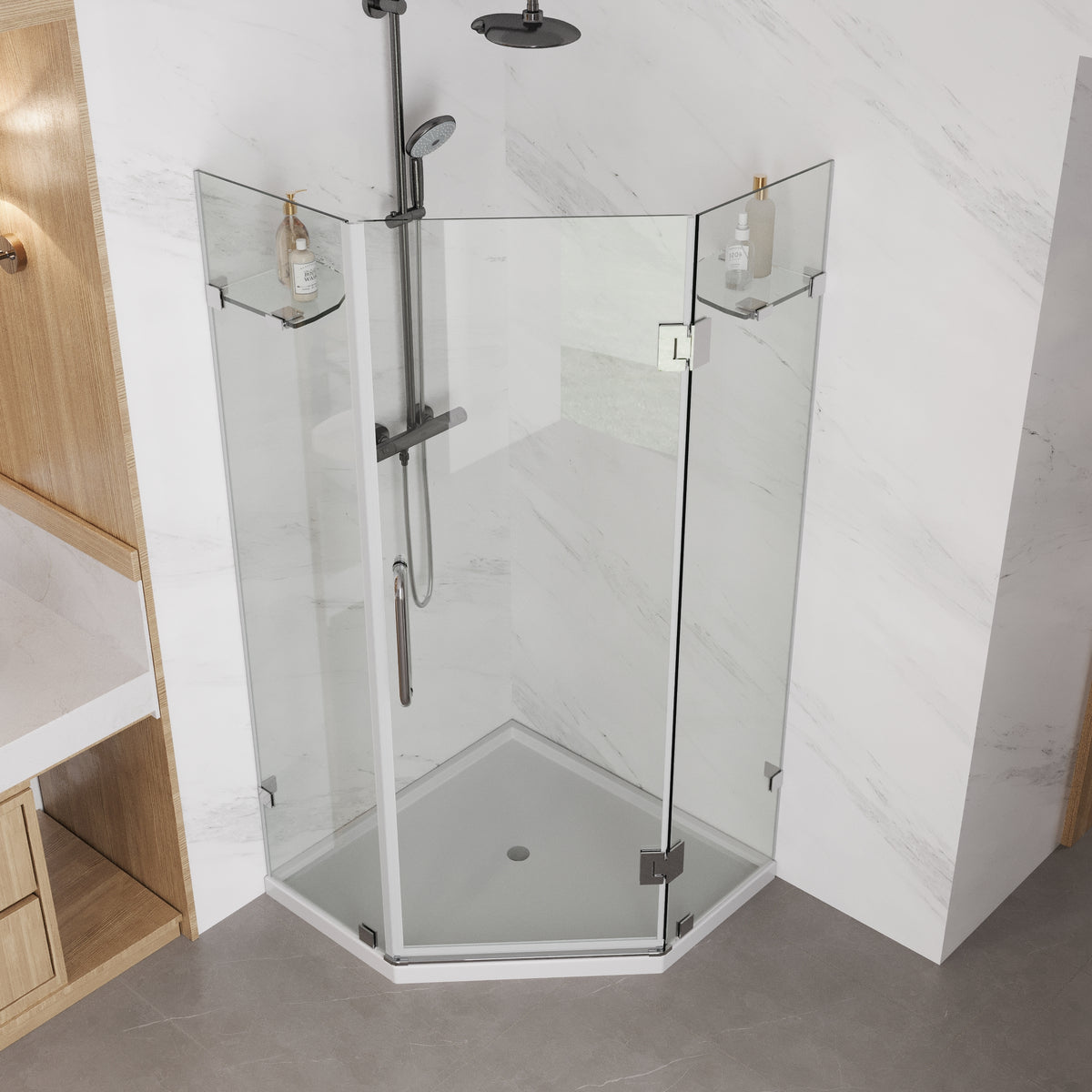 DeerValley DV-1SD021208 34" Frameless Neo-Angle Corner Shower Enclosure with Pivot Door, Chrome